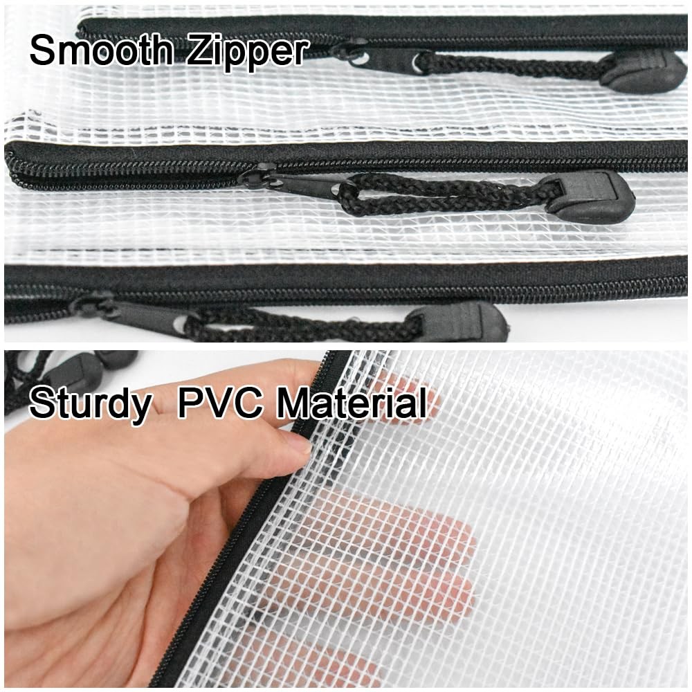 20 Pack Clear Pencil Pouch A6 Zipper Mesh Bags Black 9.2×4.7 Inch