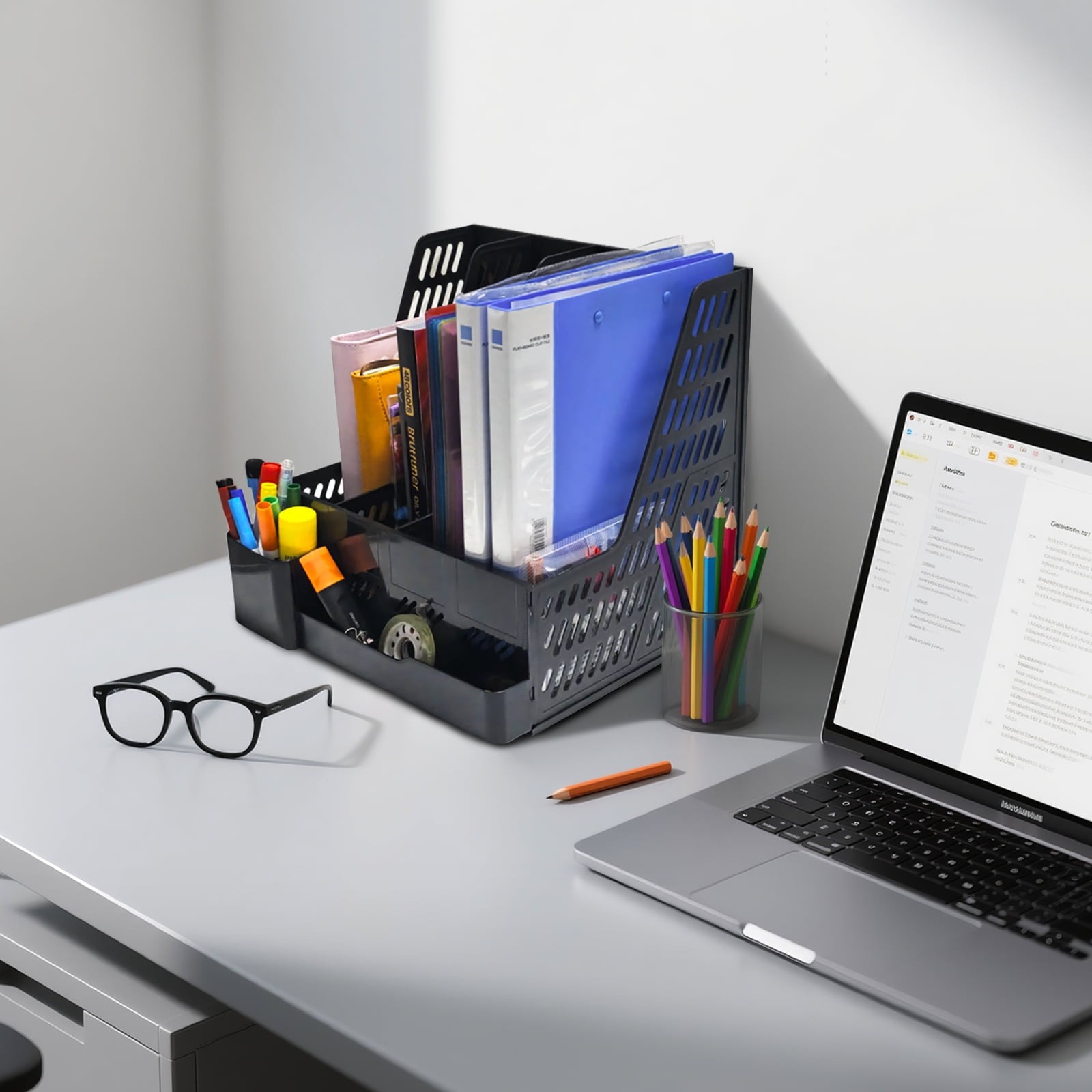 2 Pack Desk Organizers and Accessories with File Holder, 4-Tier Desk Accessories