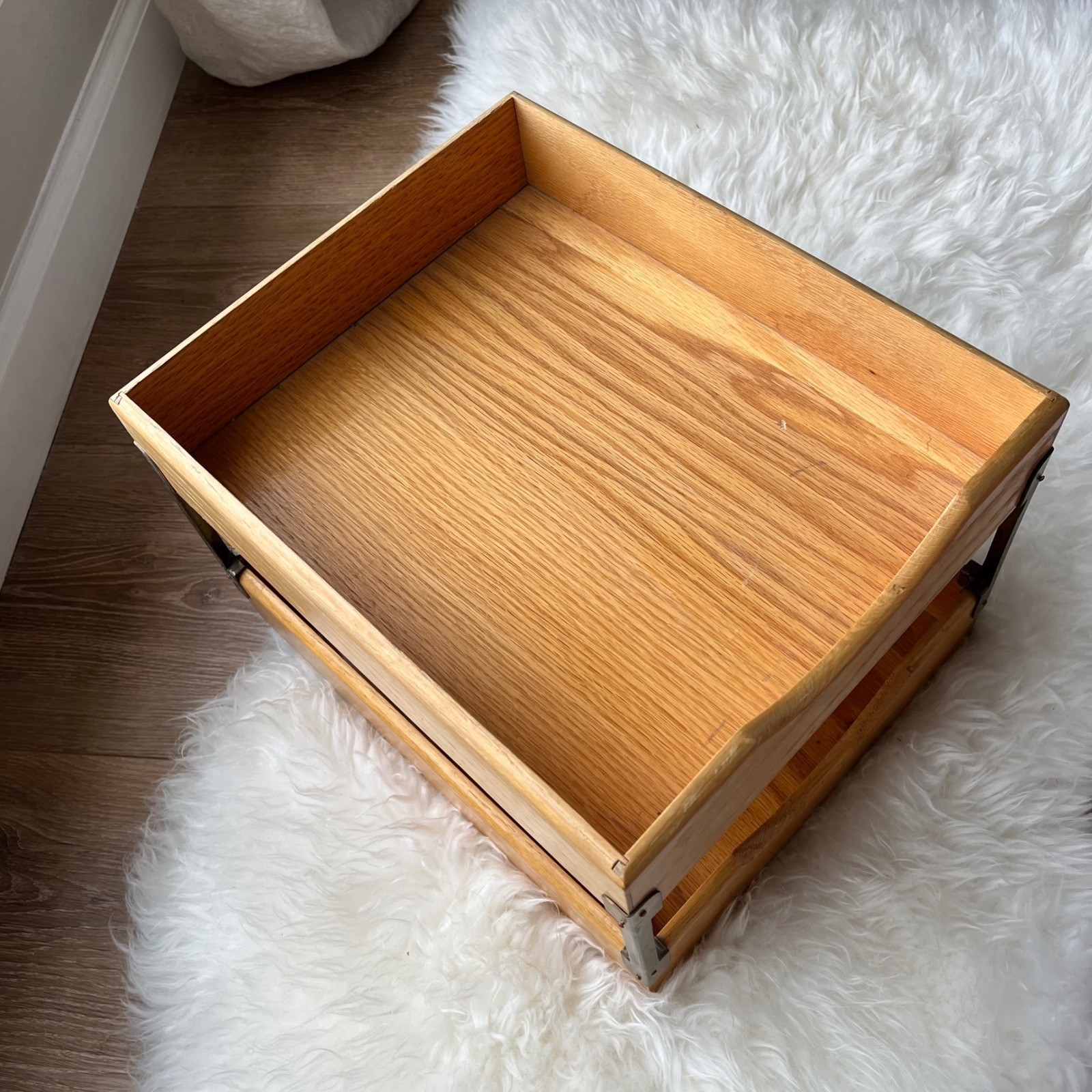 Vintage 2-Tiered Stacking Wood Desk In/Out Box