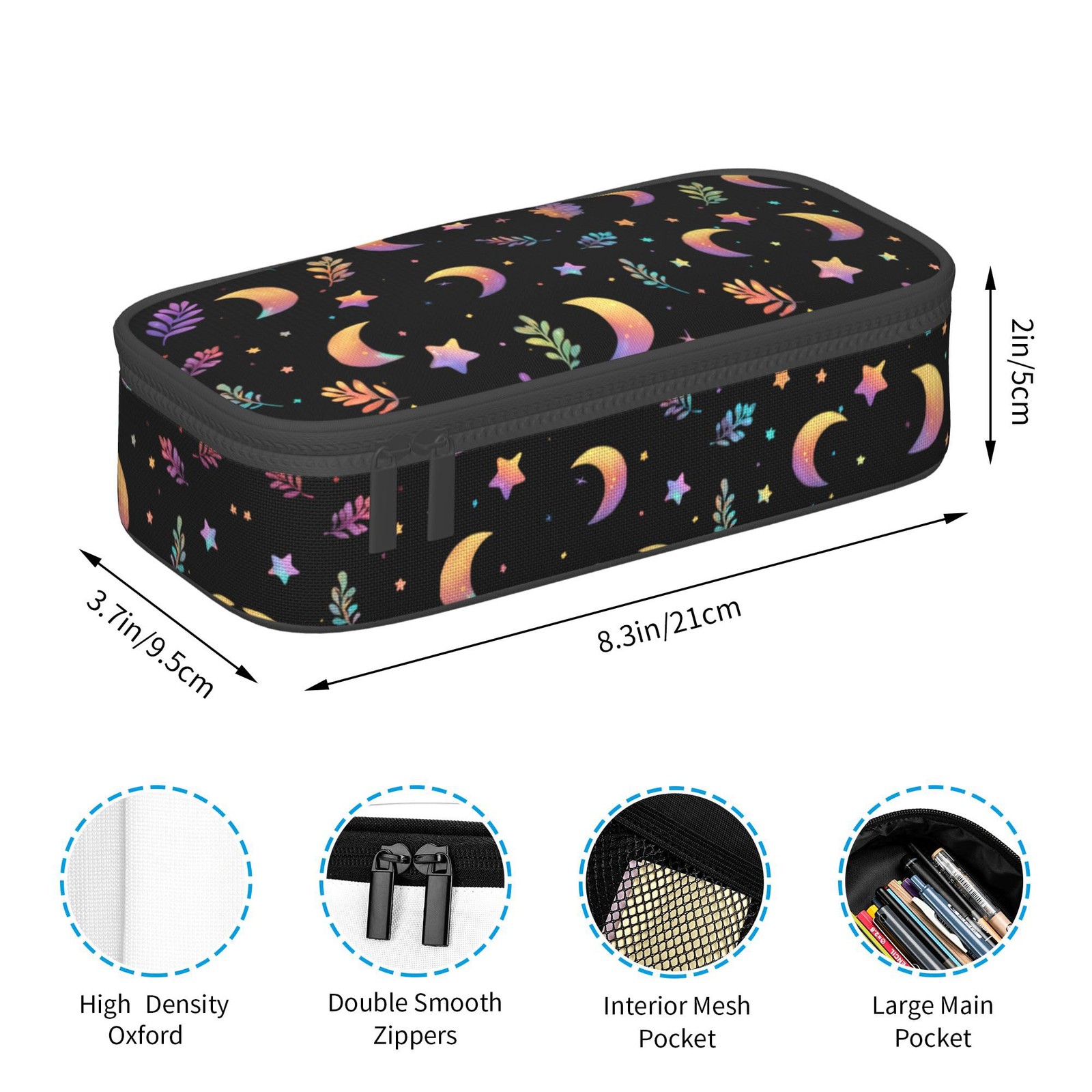 Moon Pencil Case Big Capacity Pen Pouch Zipper Stationary Bag Lightweight for…