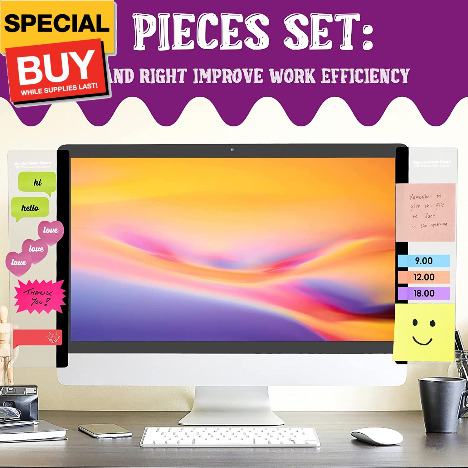 Office Desk Accessories 2pcs Computer Monitor Memo Board Message Board Supplies