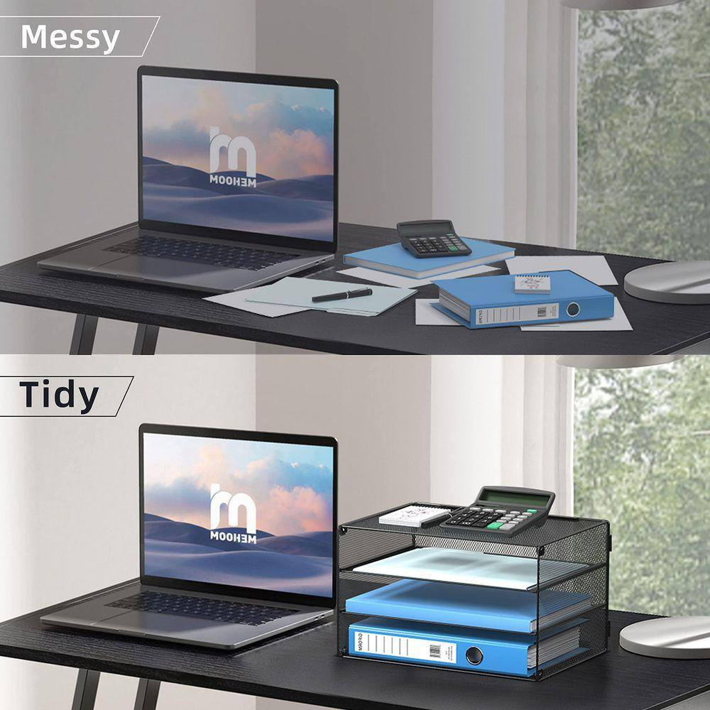 Black 3-Tier Mesh Metal Letter Tray Paper Organizer for Desk, 12.6 In. X 11.22 I