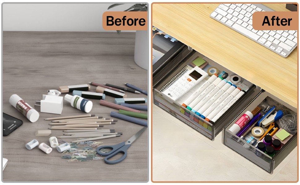 Under Desk Table Drawer Storage Organizer,3 Pack Large & Medium & Small Slide…