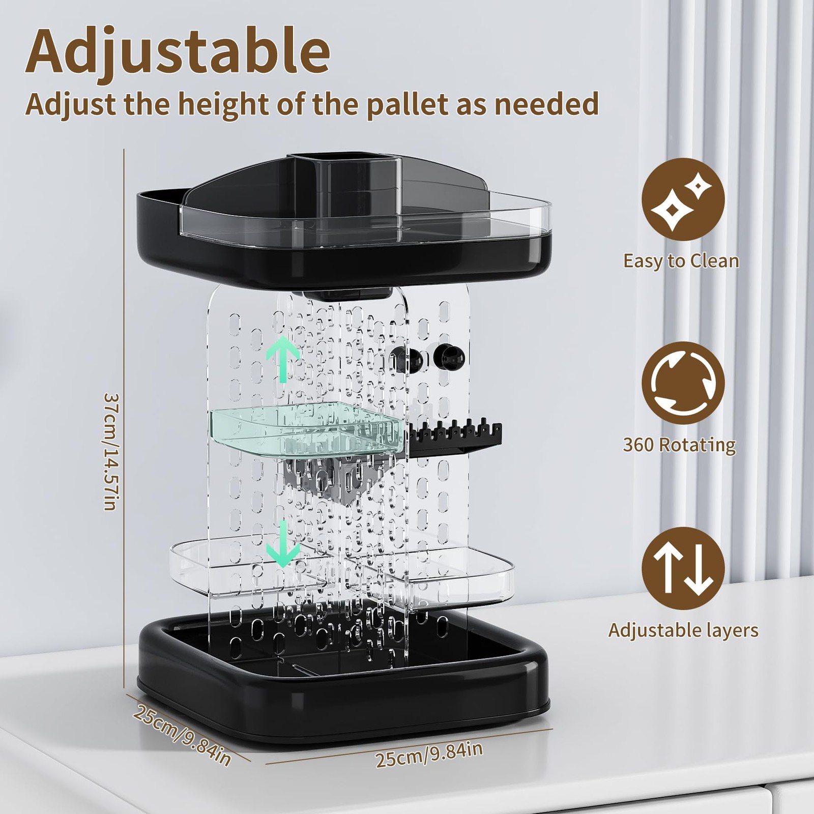 360 Rotating Make up Organizer for Vanity & Countertop, Clear Black