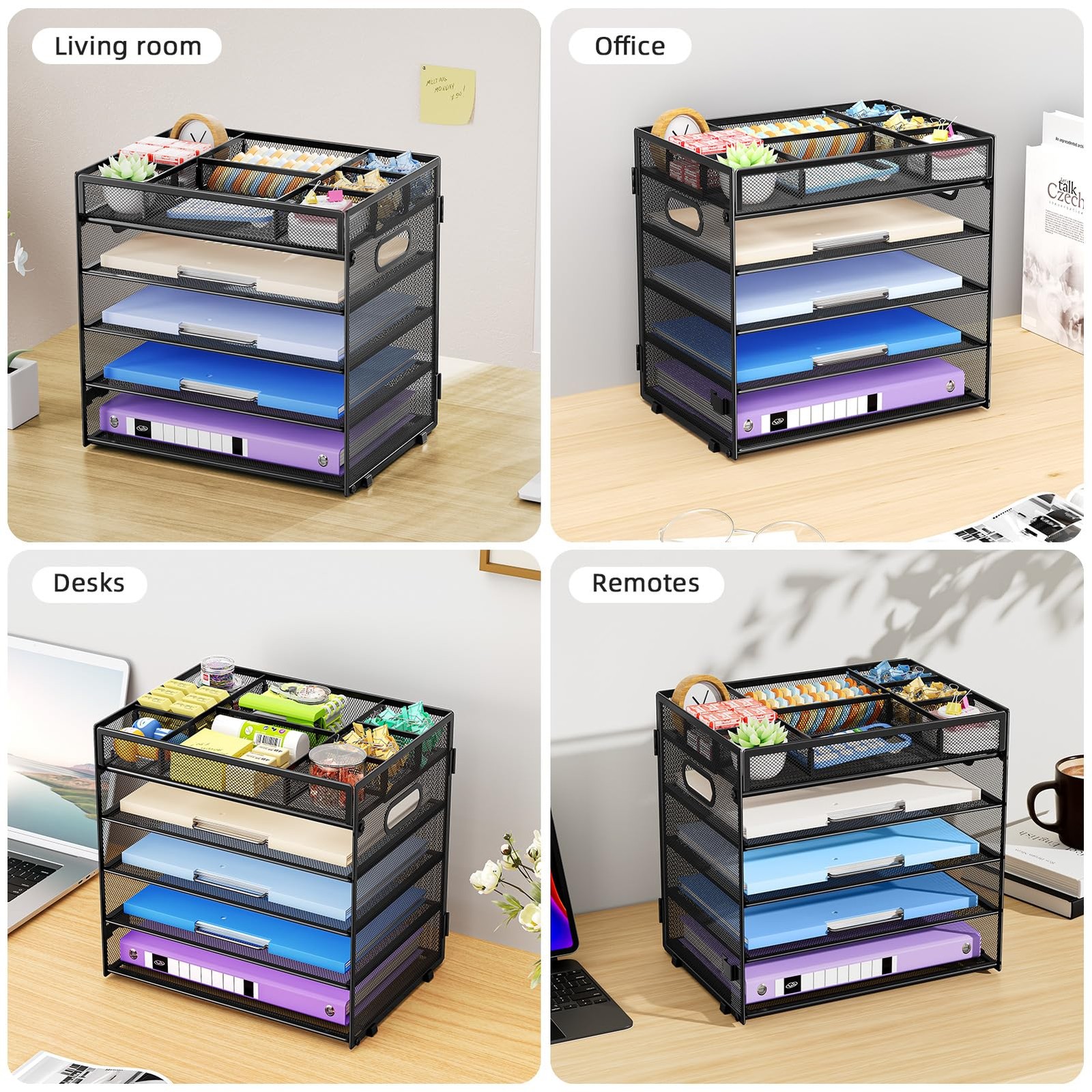 5-Tier Letter Tray Paper Organizer, 12.5in x 9.2in x 10.2in, Black – Adjustable