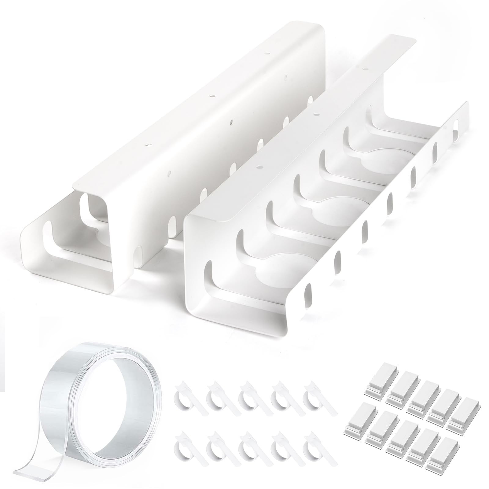 Under Desk Cable Management, 2 Pack 17″ Tray L x 4″ W x H, White