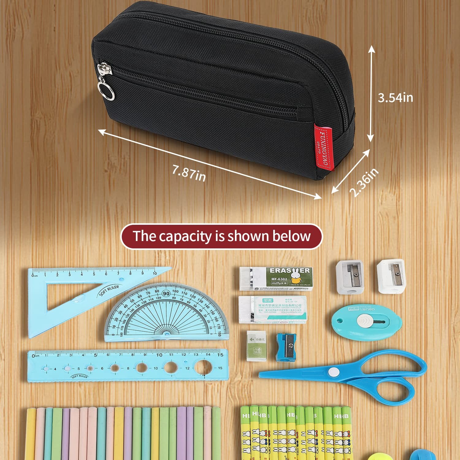 Big Capacity Pencil Pen Case Office Large Storage Simple Stationery Bag Black
