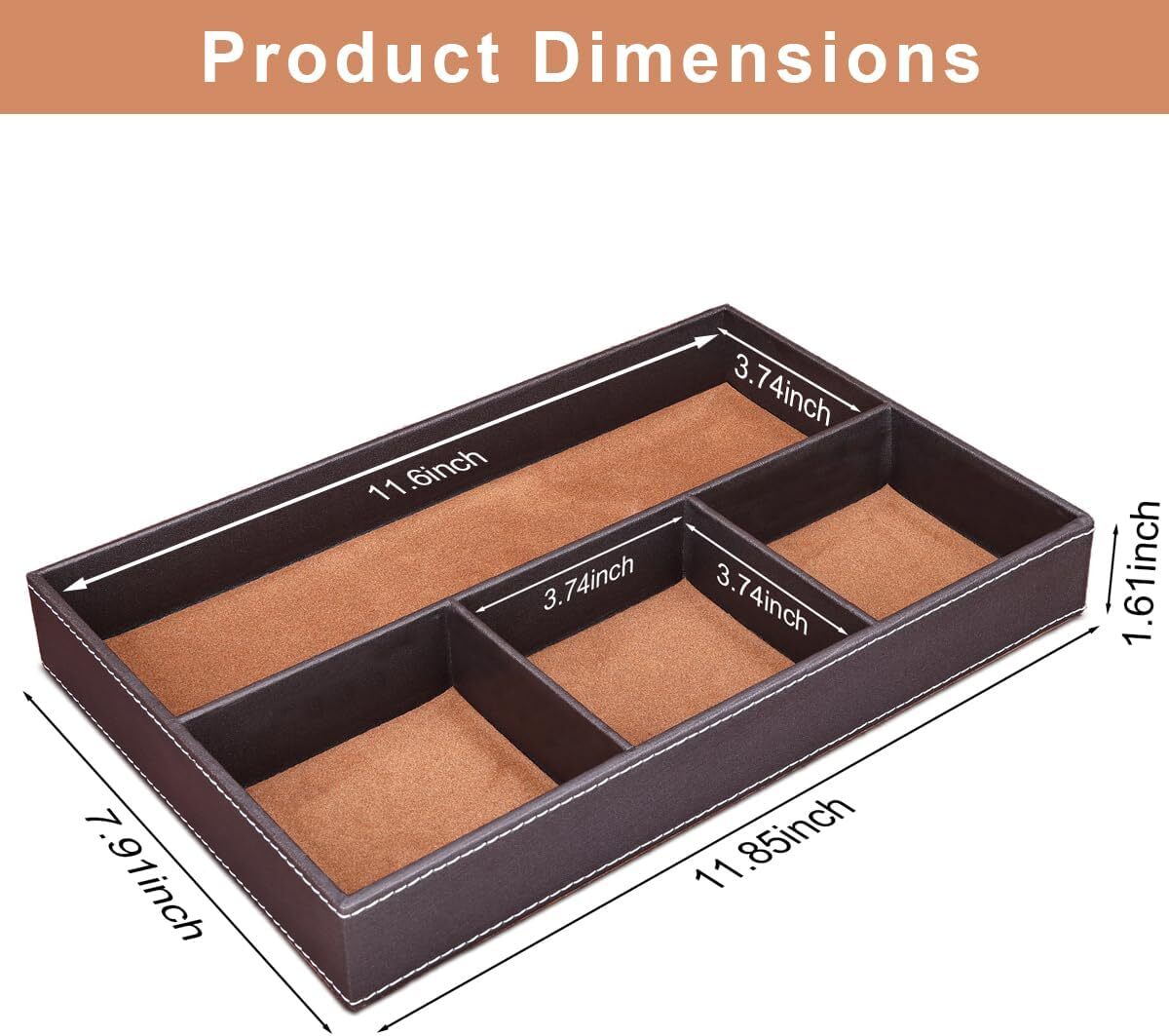Pu Leather Desk Organizer Tray, 4 Compartment Office Storage Supplies Station…
