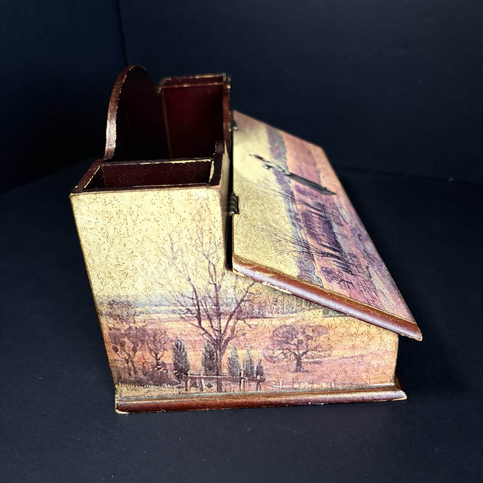 Vintage Woman Golfer Desk Organizer Mail Papers Letters Pens Holder Storage Box