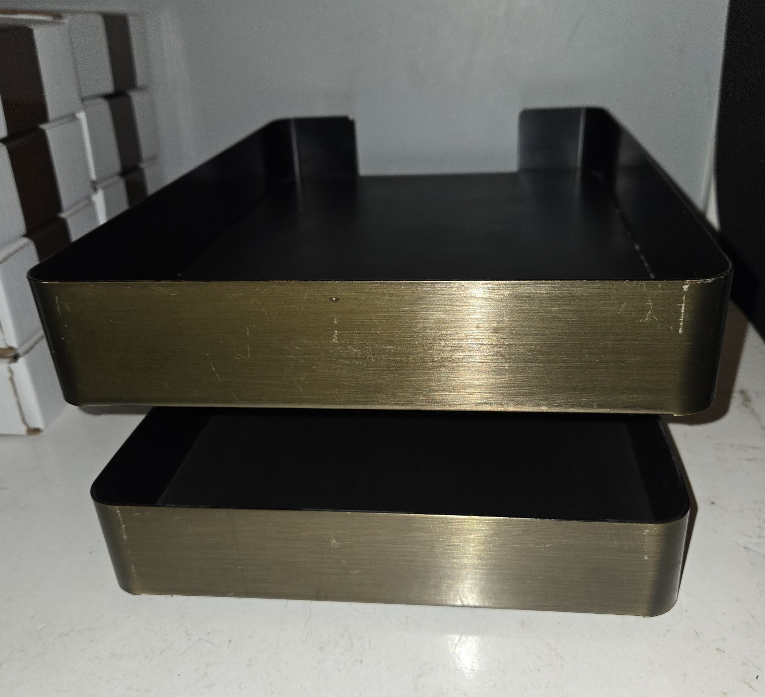 Smokador Double Letter Tray Desk Organizer Modernist Rectangular Brass/Black