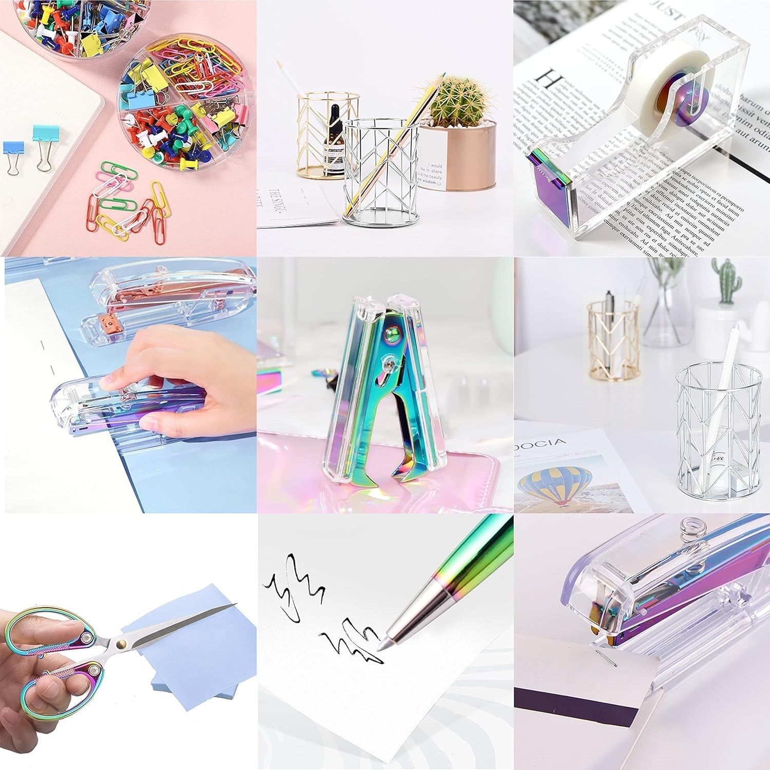 Professional Multicolor Acrylic Office Supplies Set – Stapler, Tape & More