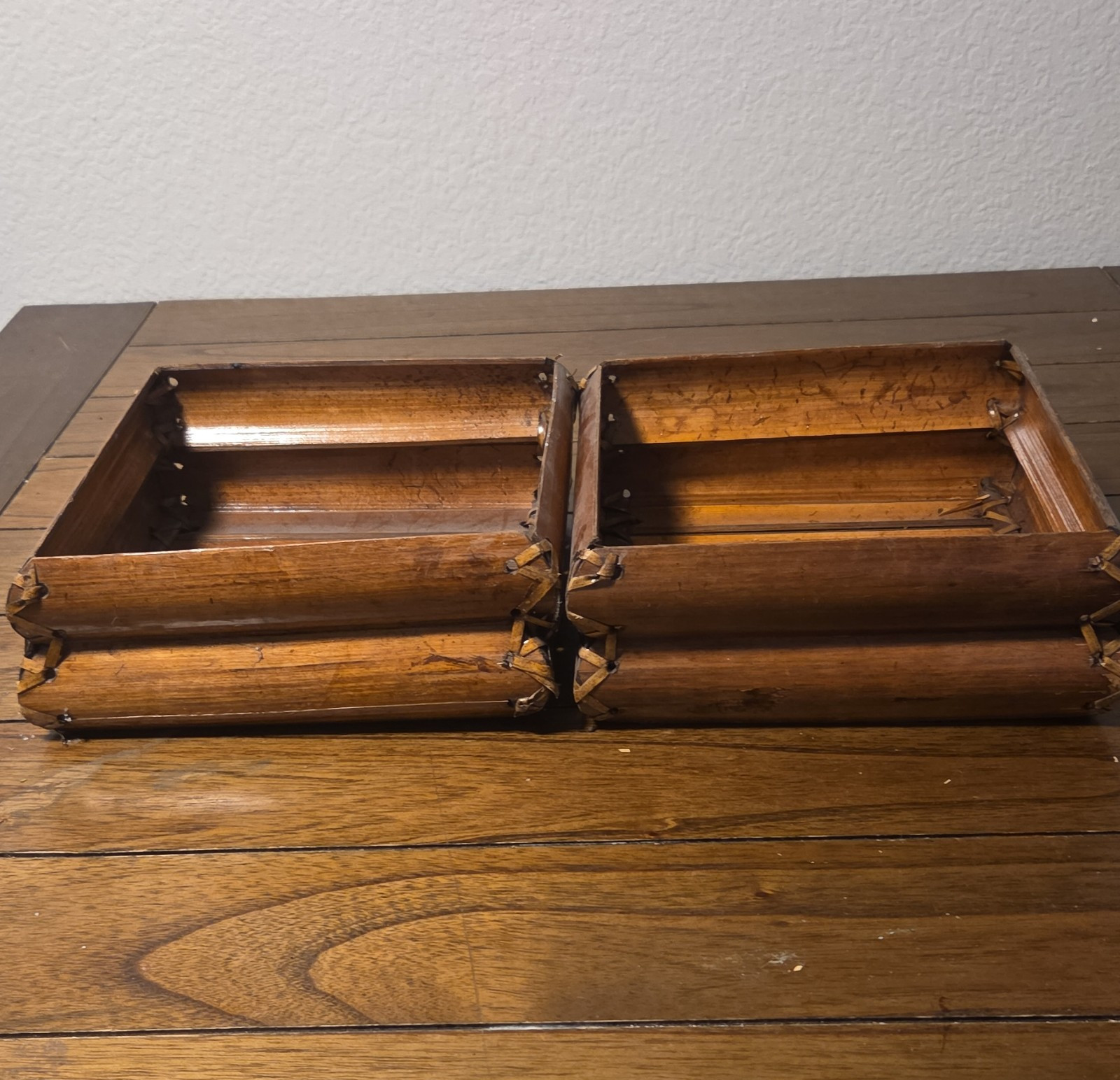Wood Desktop Organizer Set of 2 Vintage Office Desk Trays