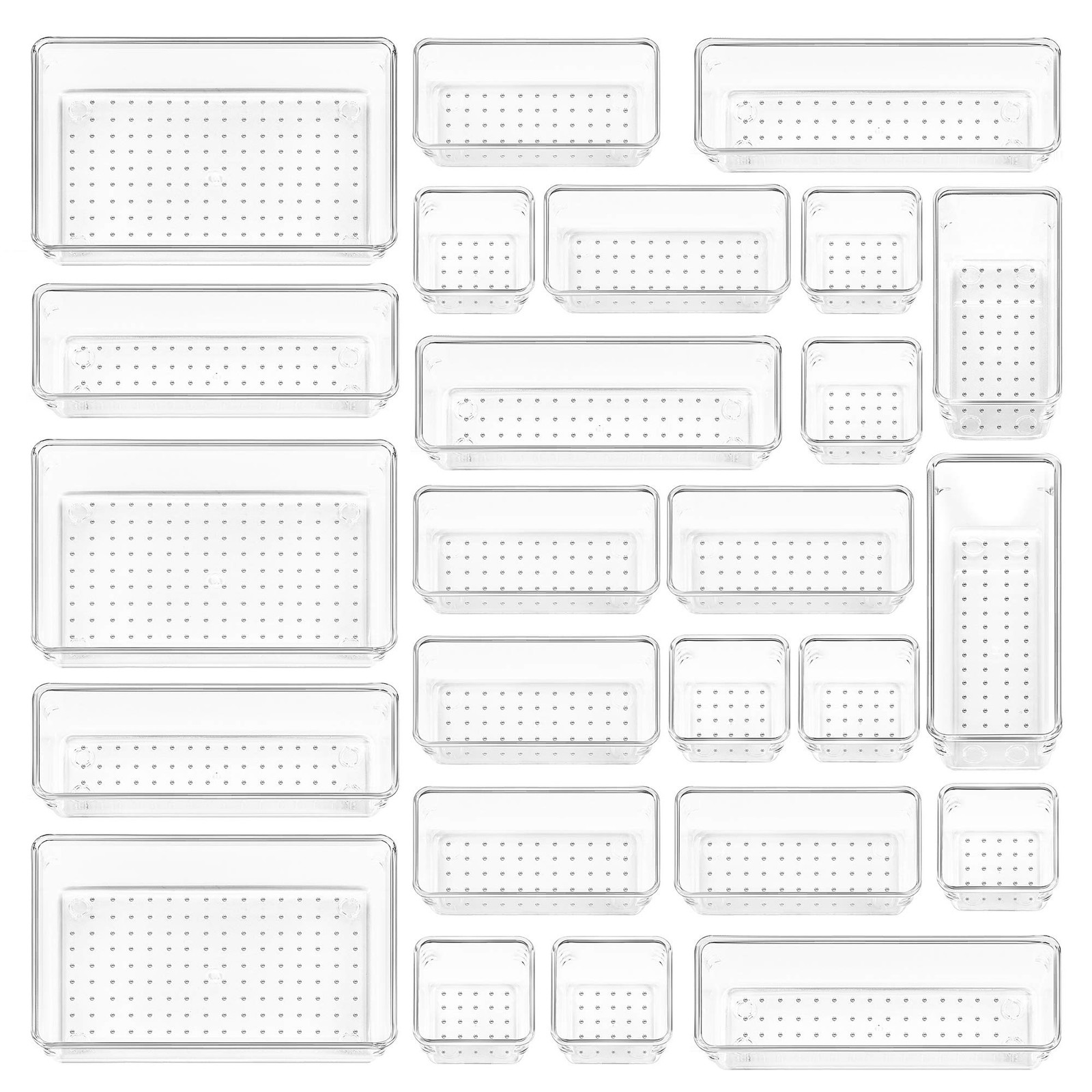 Vtopmart 25 PCS Clear Plastic Drawer Organizers Set, 4-Size Versatile