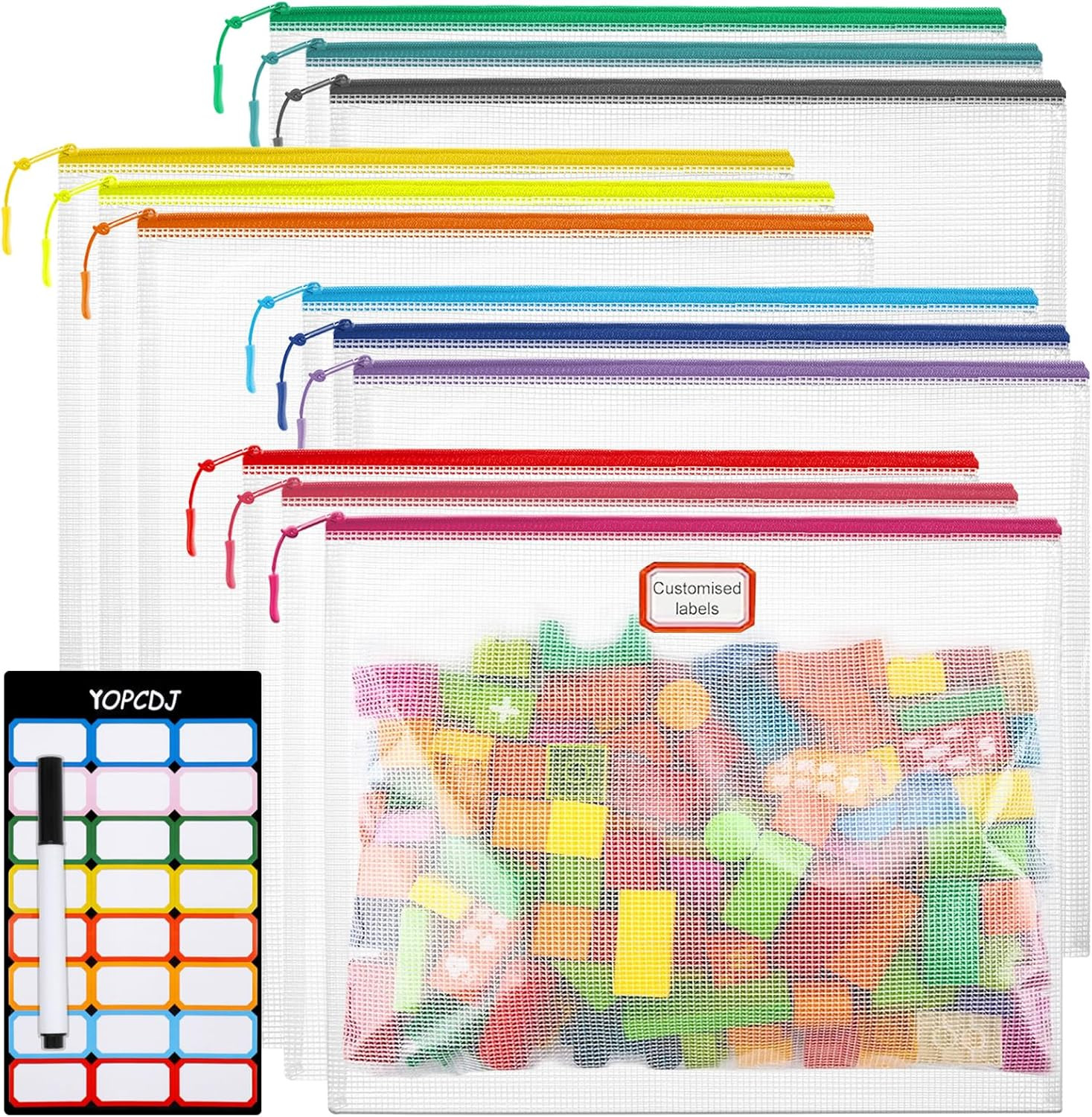 YOPCDJ 12Pcs Mesh Zipper Pouch Bags, A4 Puzzle Bag for Organizing, Classroom