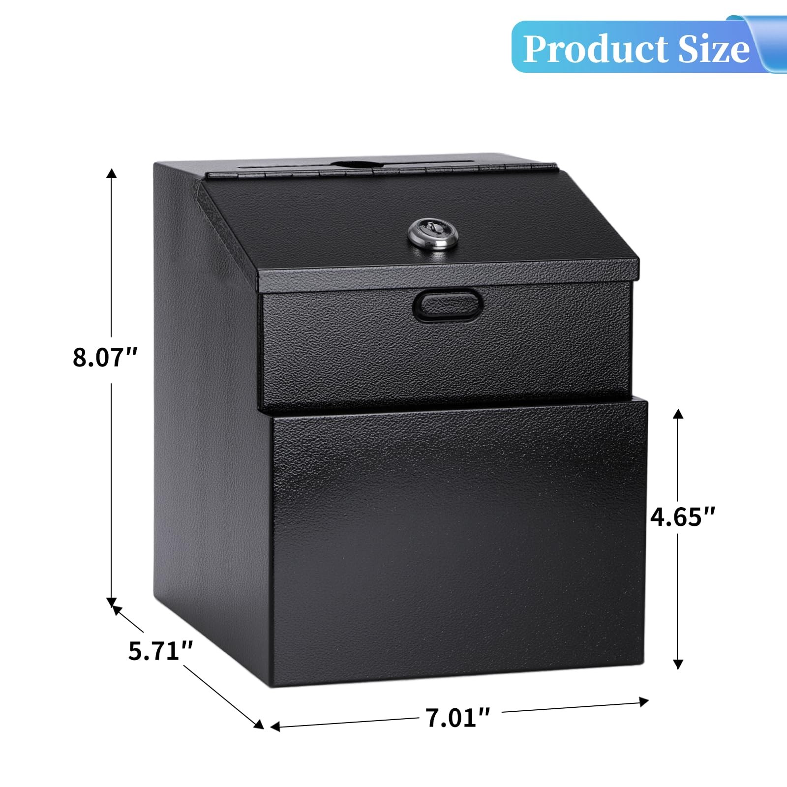 Suggestion Box with Slot and Lock Metal Wall Mounted Black