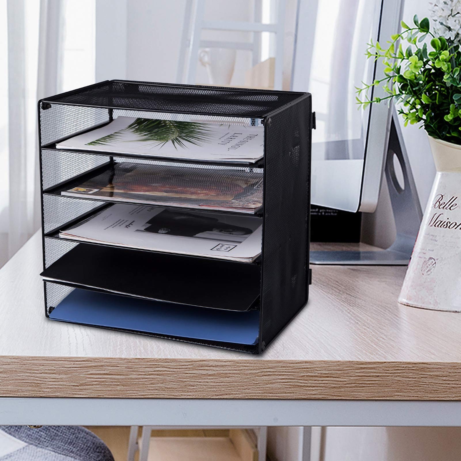 EASEPRES 5 Slot Mesh Desk Organizer Tray, File Paper Letter Folder Holder Des…