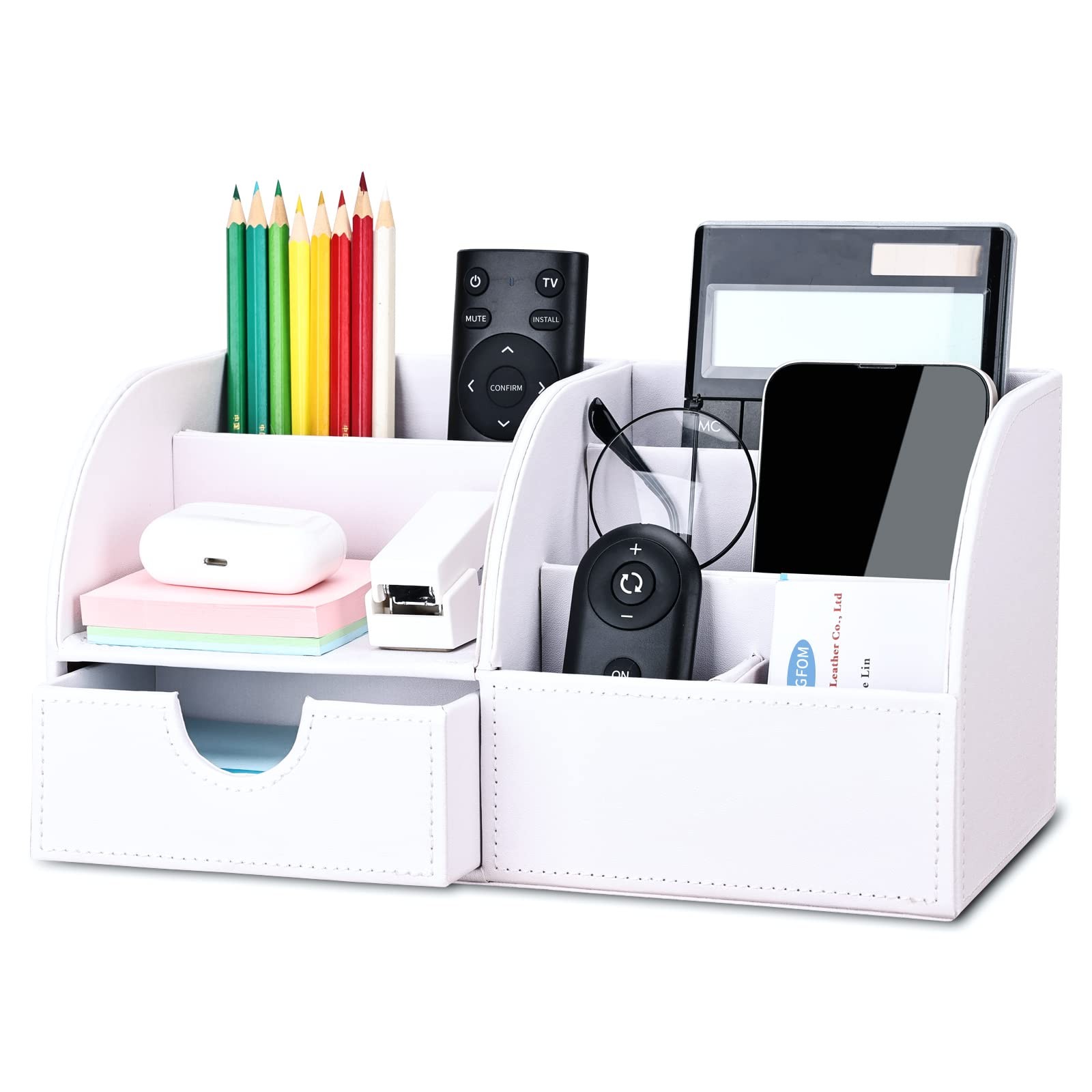 Pu Leather Desk Organizer Pen Pencil Holder Office Supplies Caddy Storage Box…