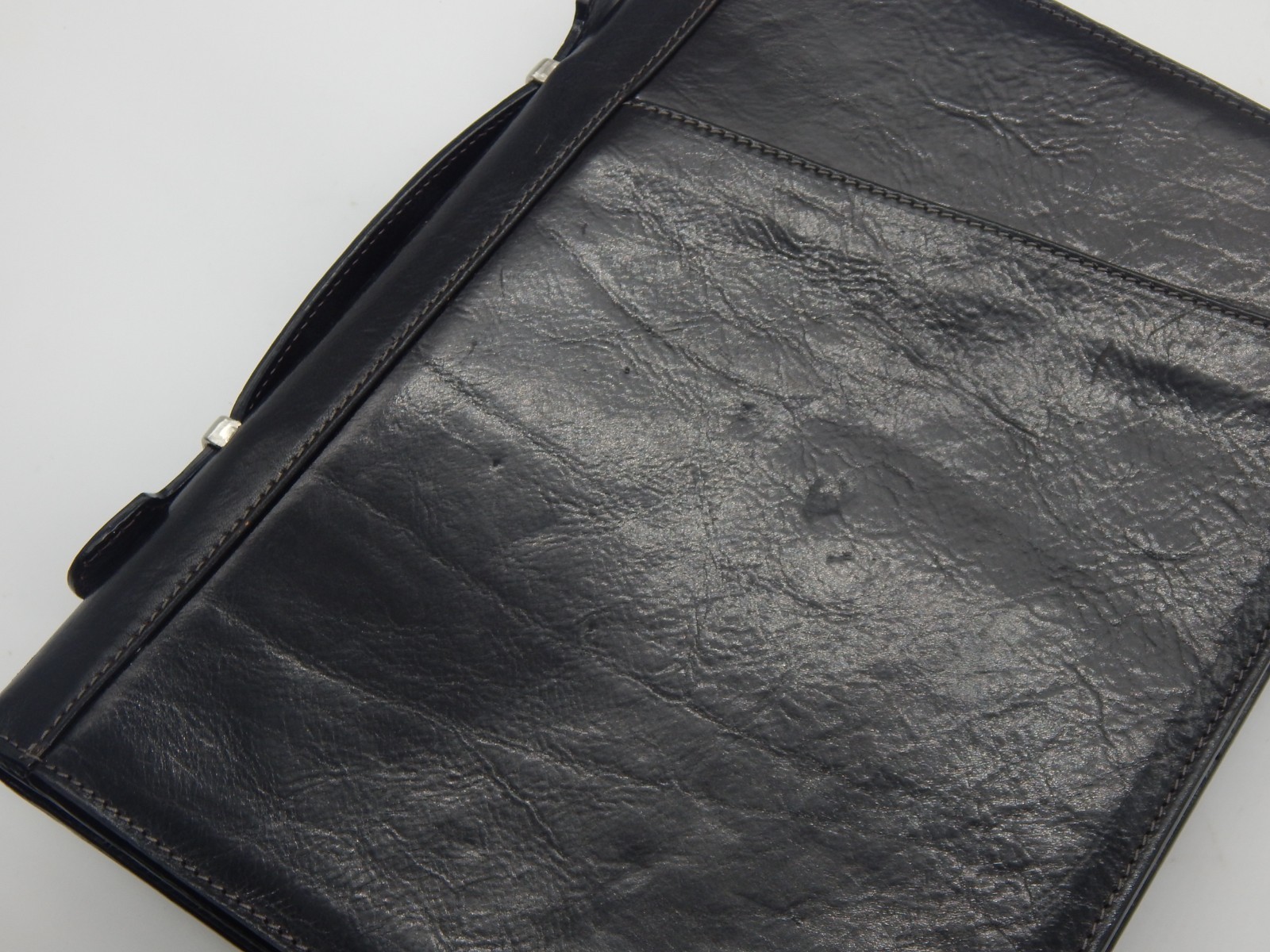 Vintage Italian Black Leather Portfolio Zippered Organizer Made Florence Italy