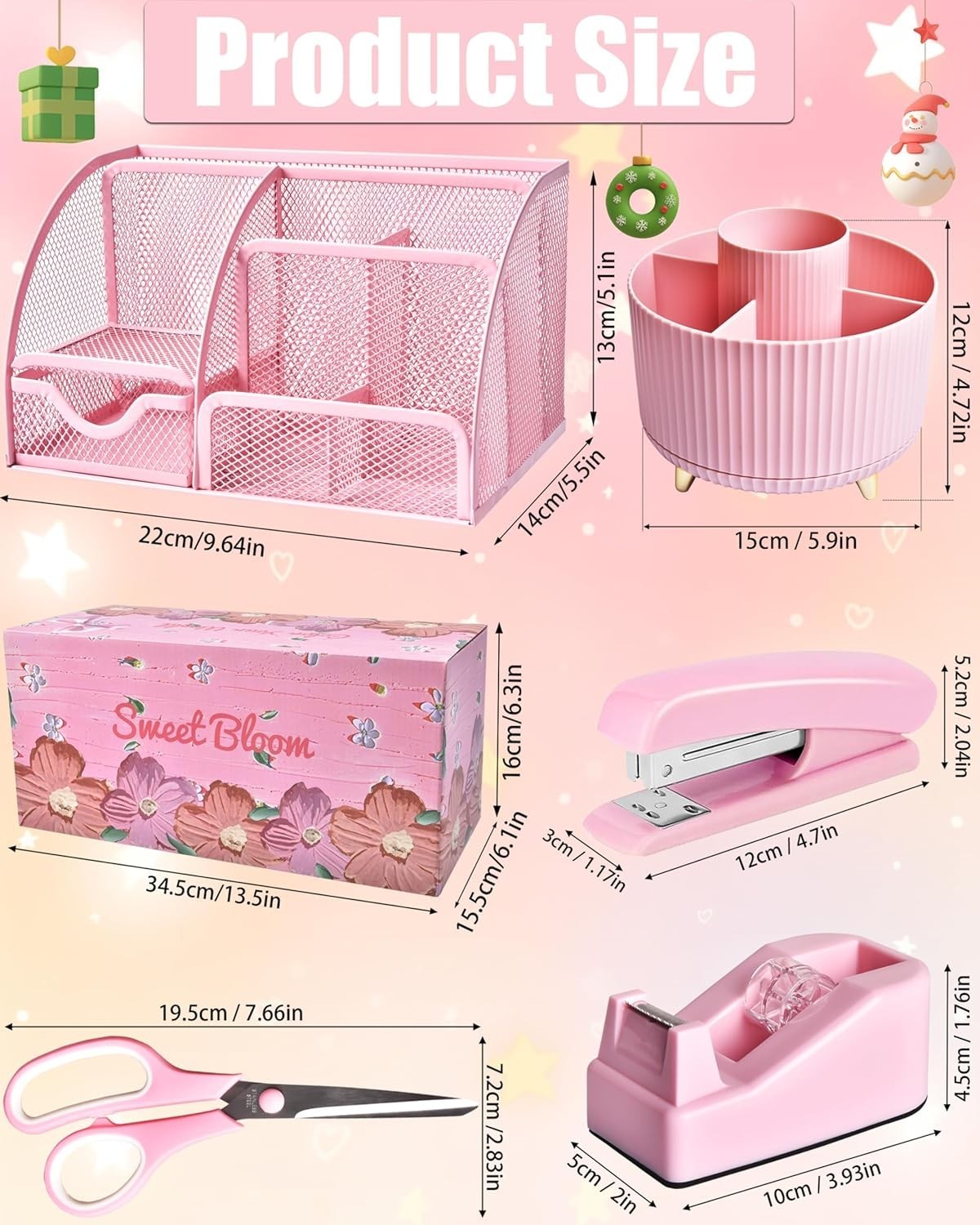 21Pcs Pink Desk Organizers and Accessories With Mesh Desk Organizer and 360°R…