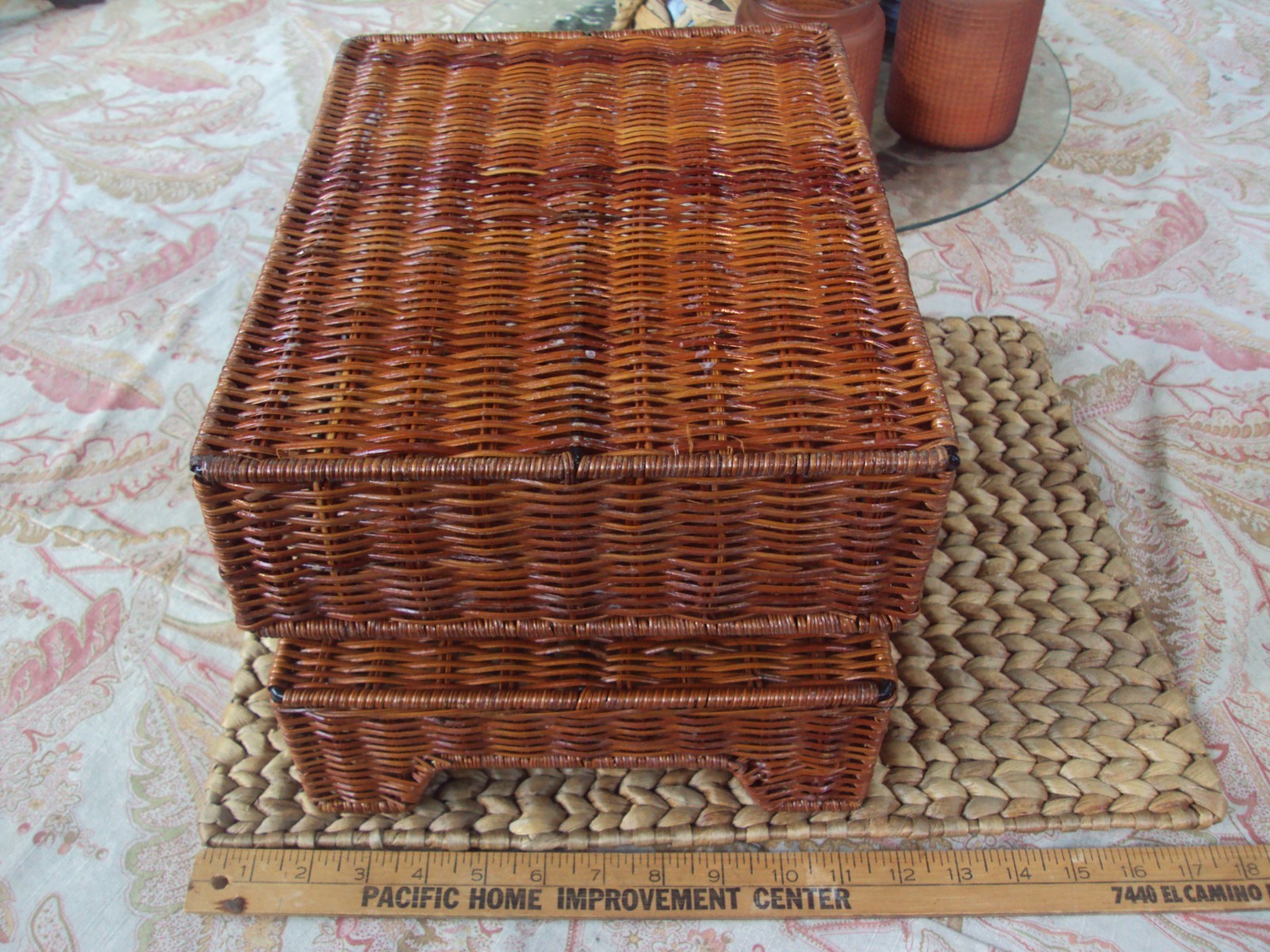 Vintage Desk File Tray Wicker Rattan Office Supply 2-tier Organizer