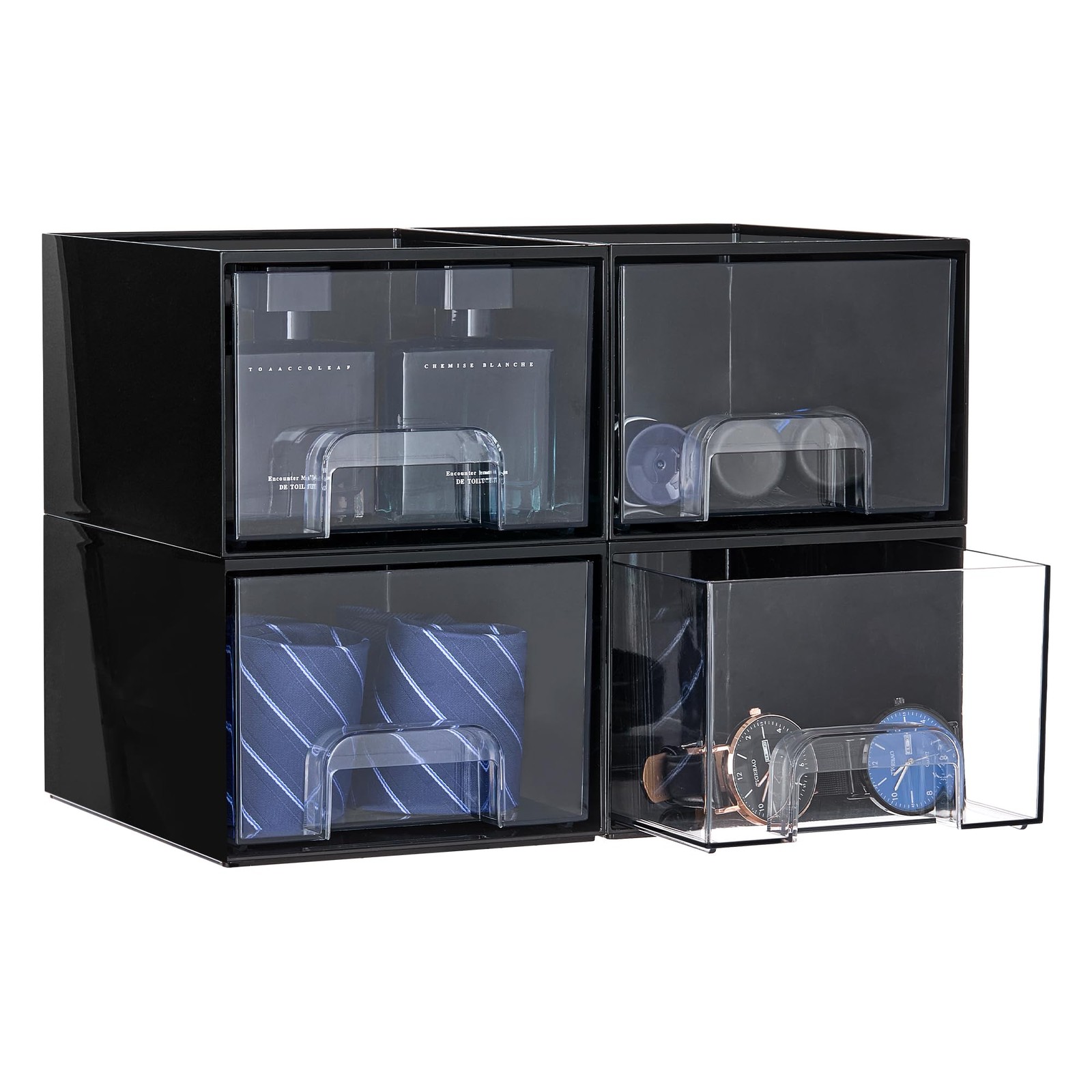 Vtopmart Black Small Stackable Storage Drawers, 7.5″D x 6″W x 4.4″H,