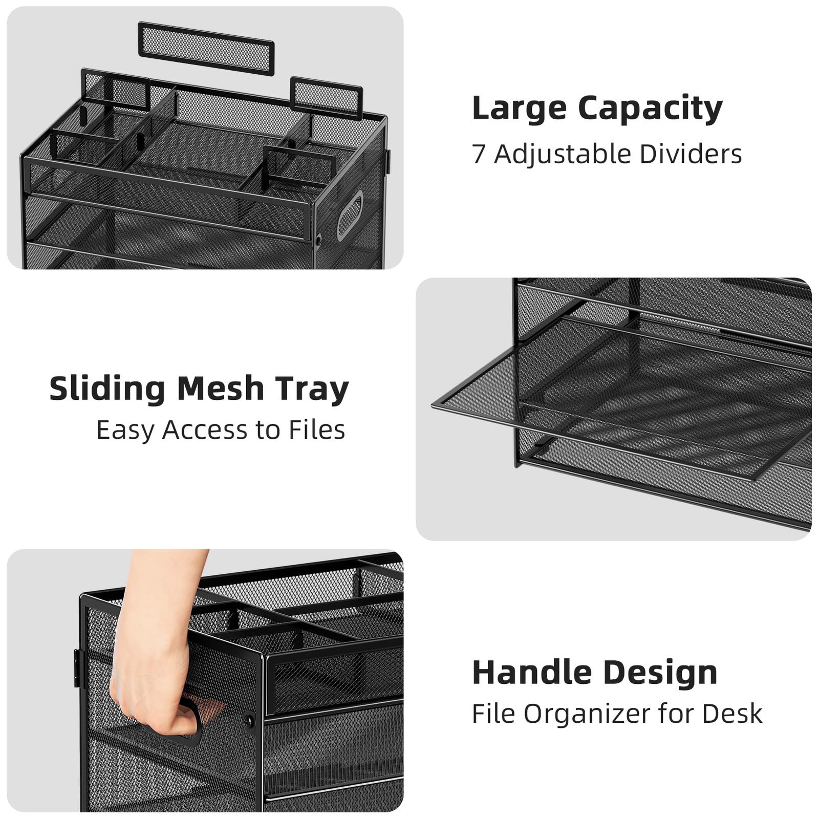 5-Tier Letter Tray Paper Organizer, 12.5in x 9.2in x 10.2in, Black – Adjustable