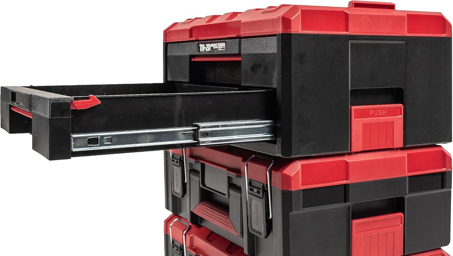 2-Tier Stackable Tool Box W/ Drawers ABS Plastic Storage Chest W/ One-Touch