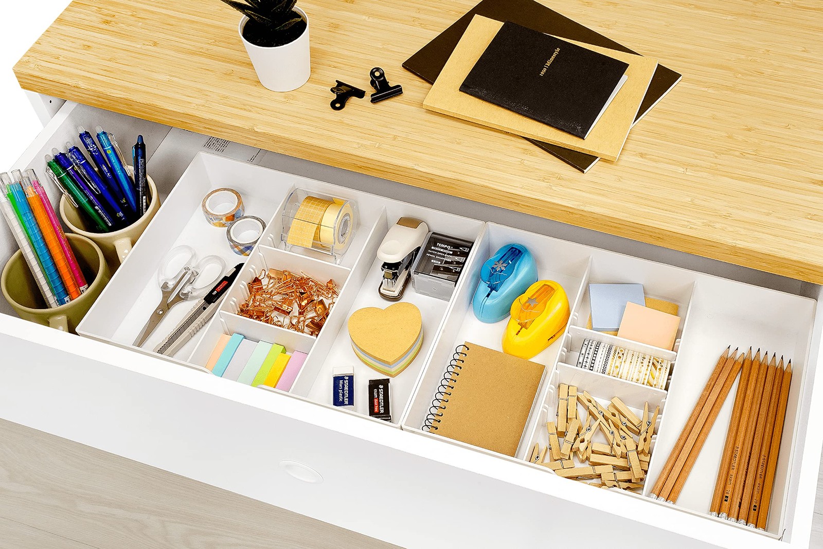 2PK – 3 Slot Drawer Organizer with Two Adjustable Dividers – 5 Compartments D…