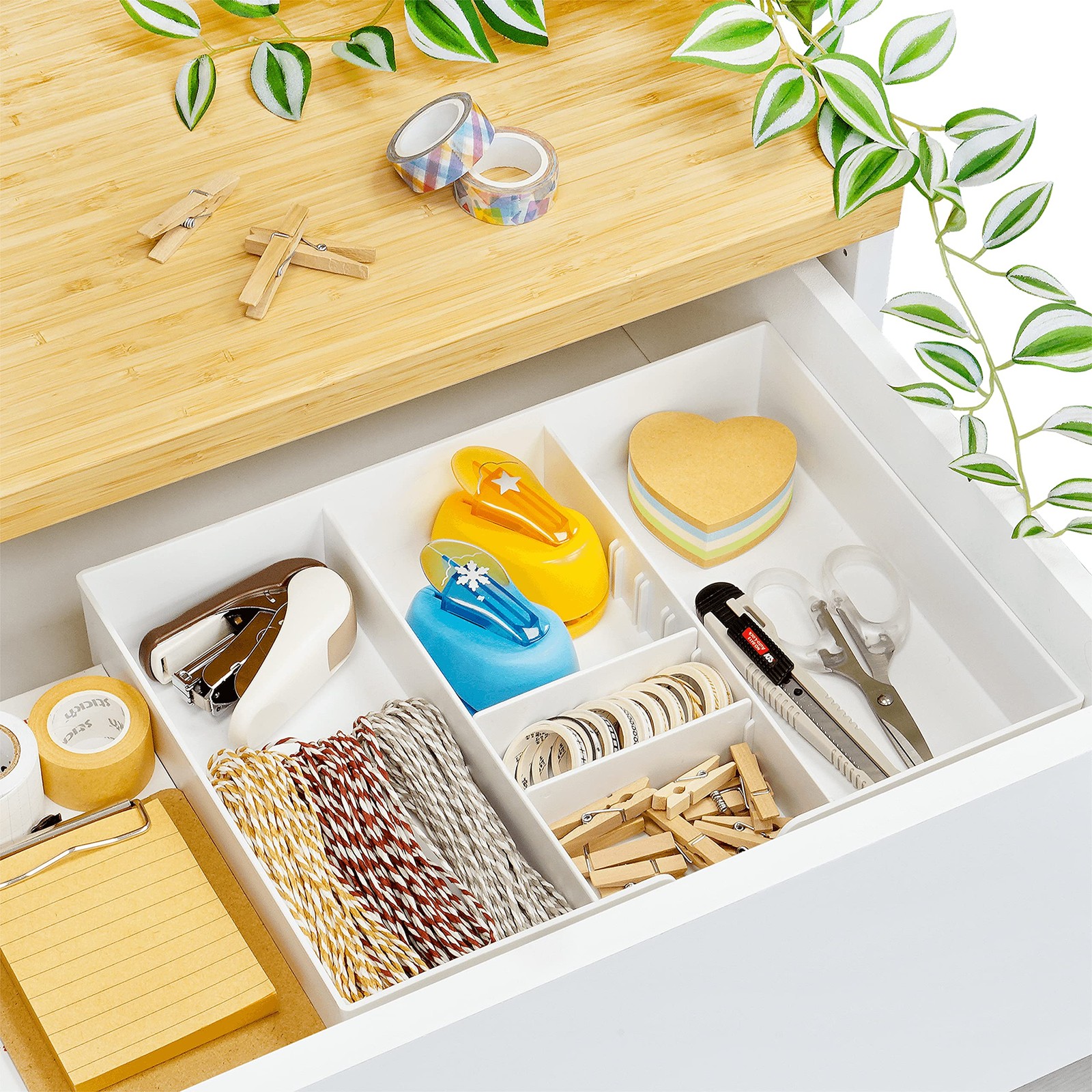 2PK – 3 Slot Drawer Organizer with Two Adjustable Dividers – 5 Compartments D…
