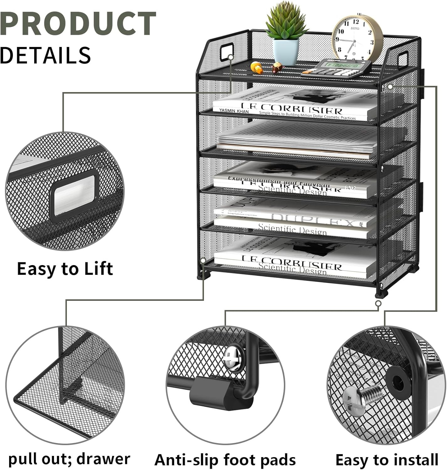 6 Tier Desk Organizer, Heavy-Duty Thick Metal Letter Tray Organizer, Large Capac