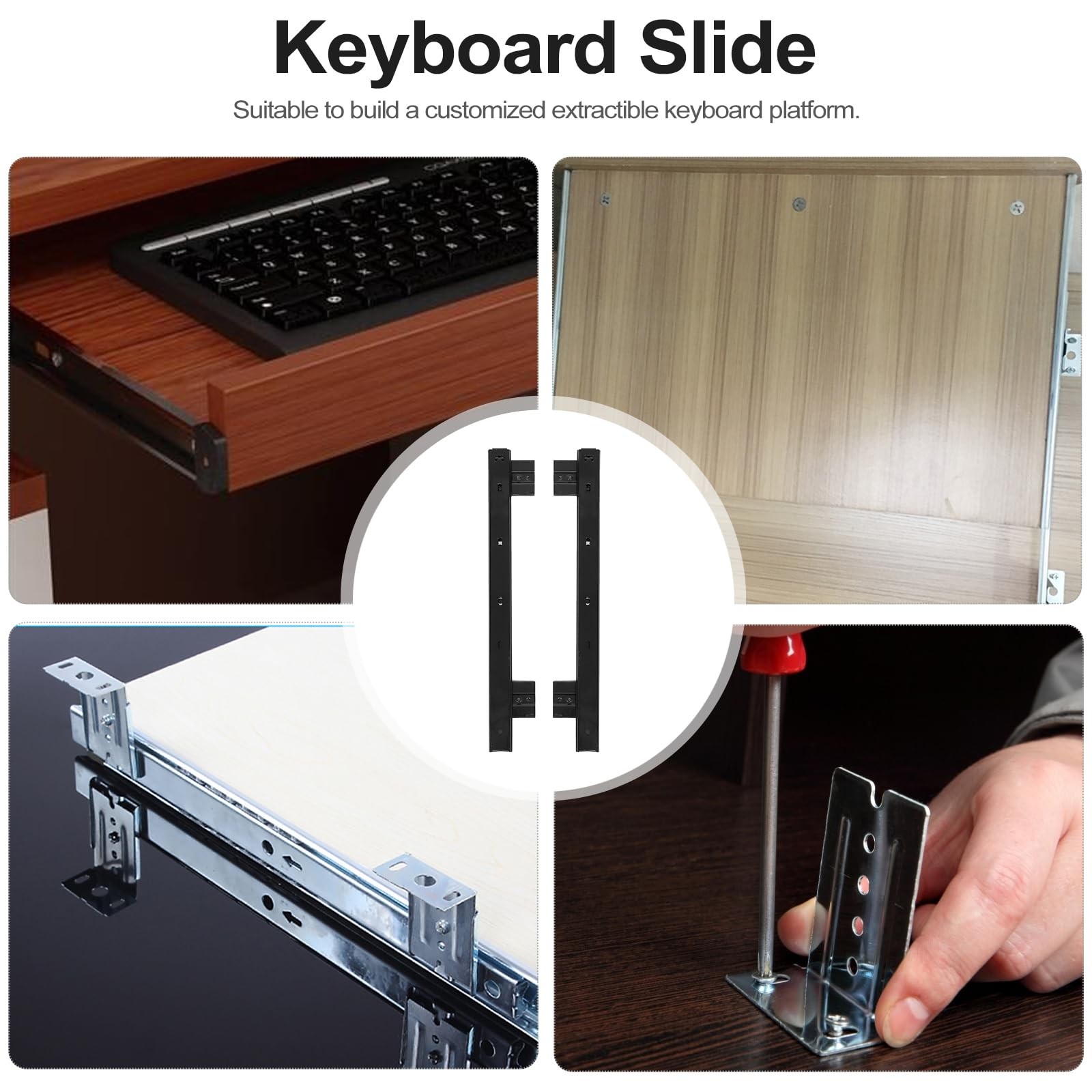 Veemoon Under Desk Keyboard Sliding Rails, 14-23 Inch Ball Bearing Black