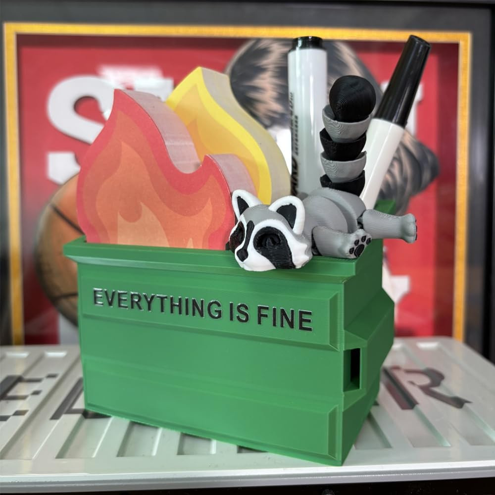 Funny Garbage Can Fire Pen Holder 300 Sticky Notes Cute Desk Organizer Office
