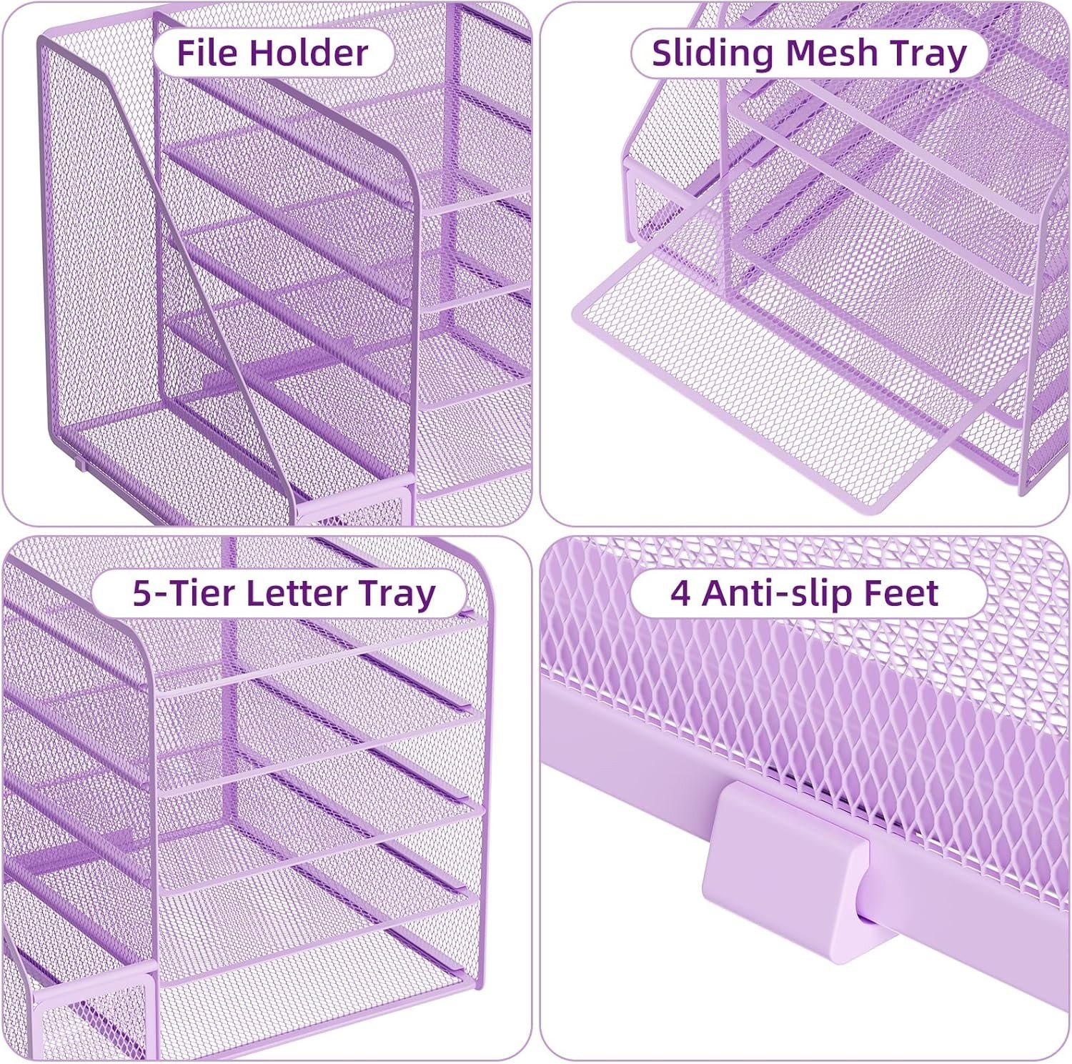 Elegant 5-Tier Purple Letter Tray with Integrated File Holder for Offices