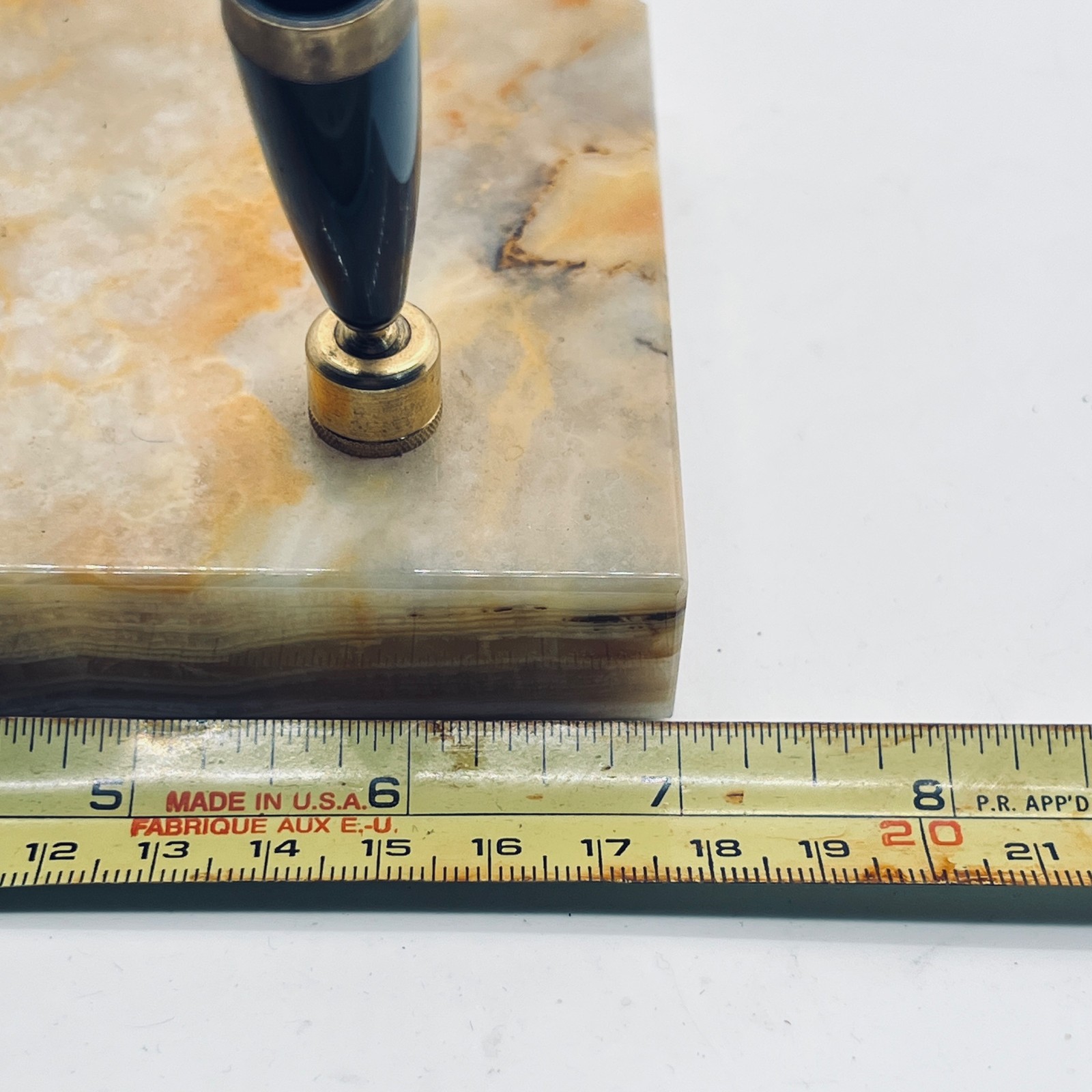 Onyx Double Pen Holder Stand Holder Brass Accents Office Desk Accessory