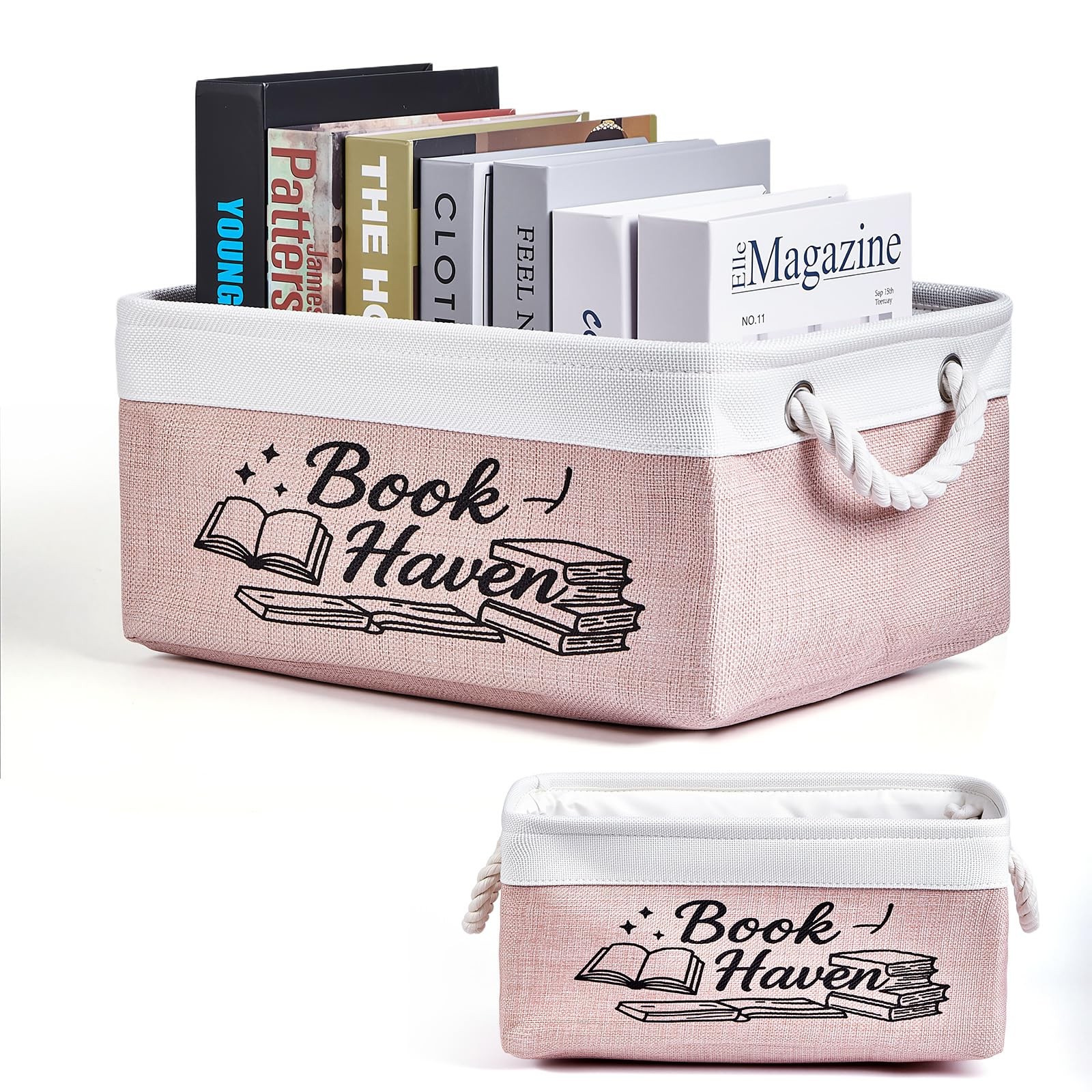 serinar Book Storage Basket for Book Lovers, Reading List Organizer Bin, Book…