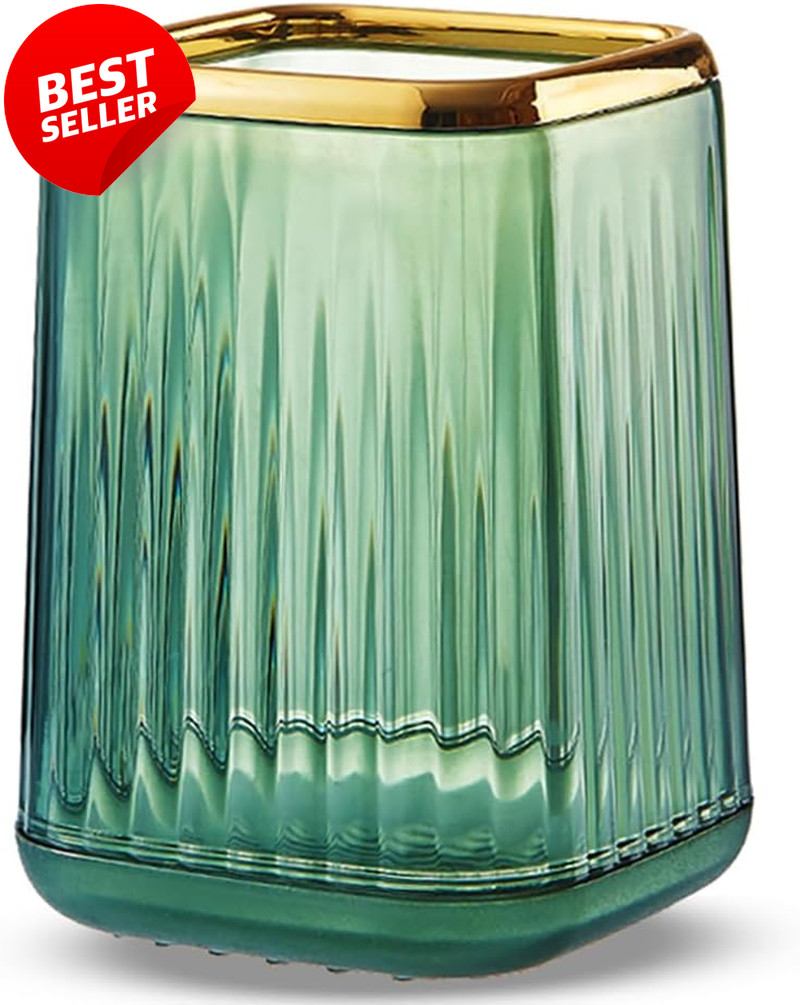 Acrylic Pen Holder Clear Green Striped Cup for Desk Brushes Vanity Bathroom – US