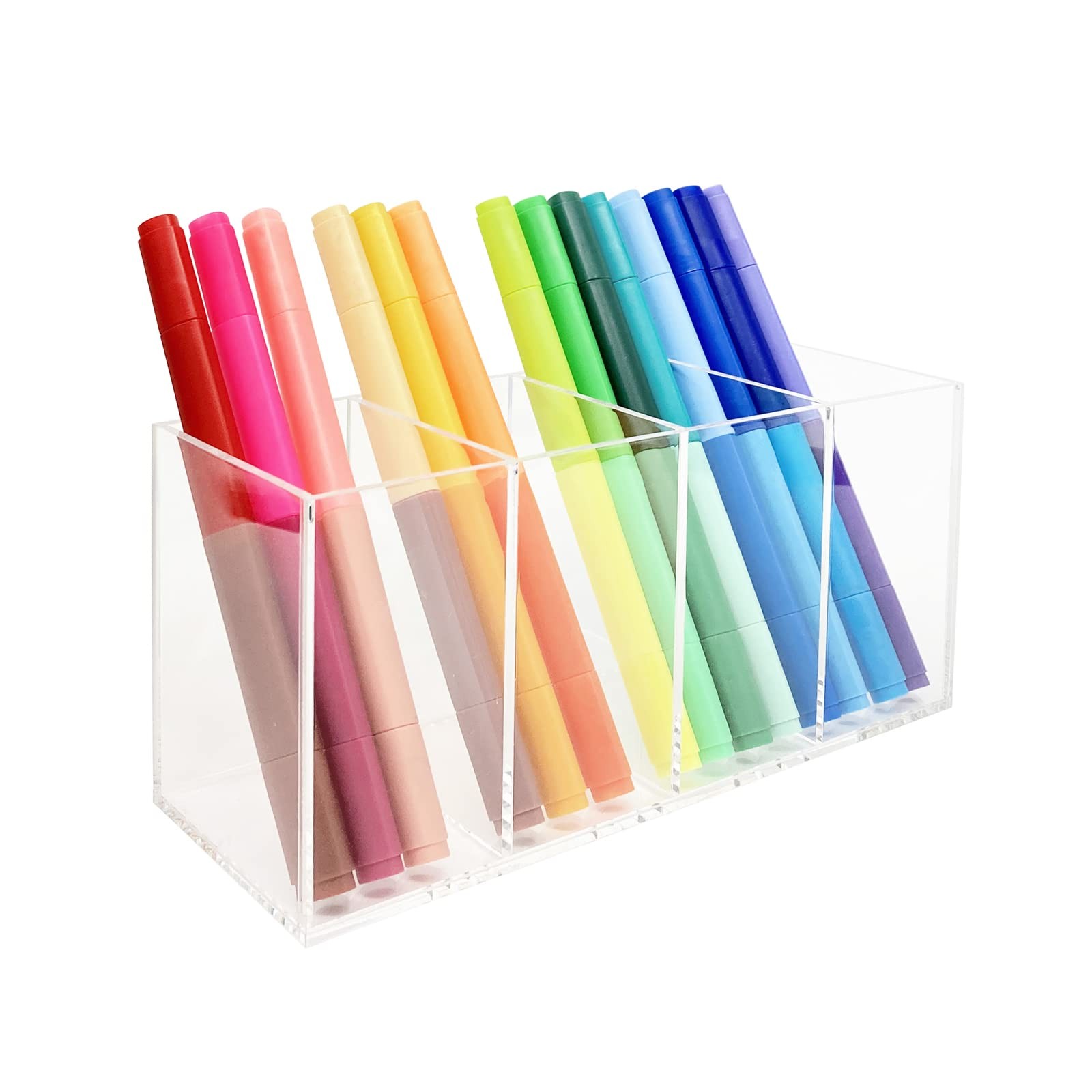 HSYMQ Acrylic Pen Holder 4 Compartments Clear Pencil Transparent