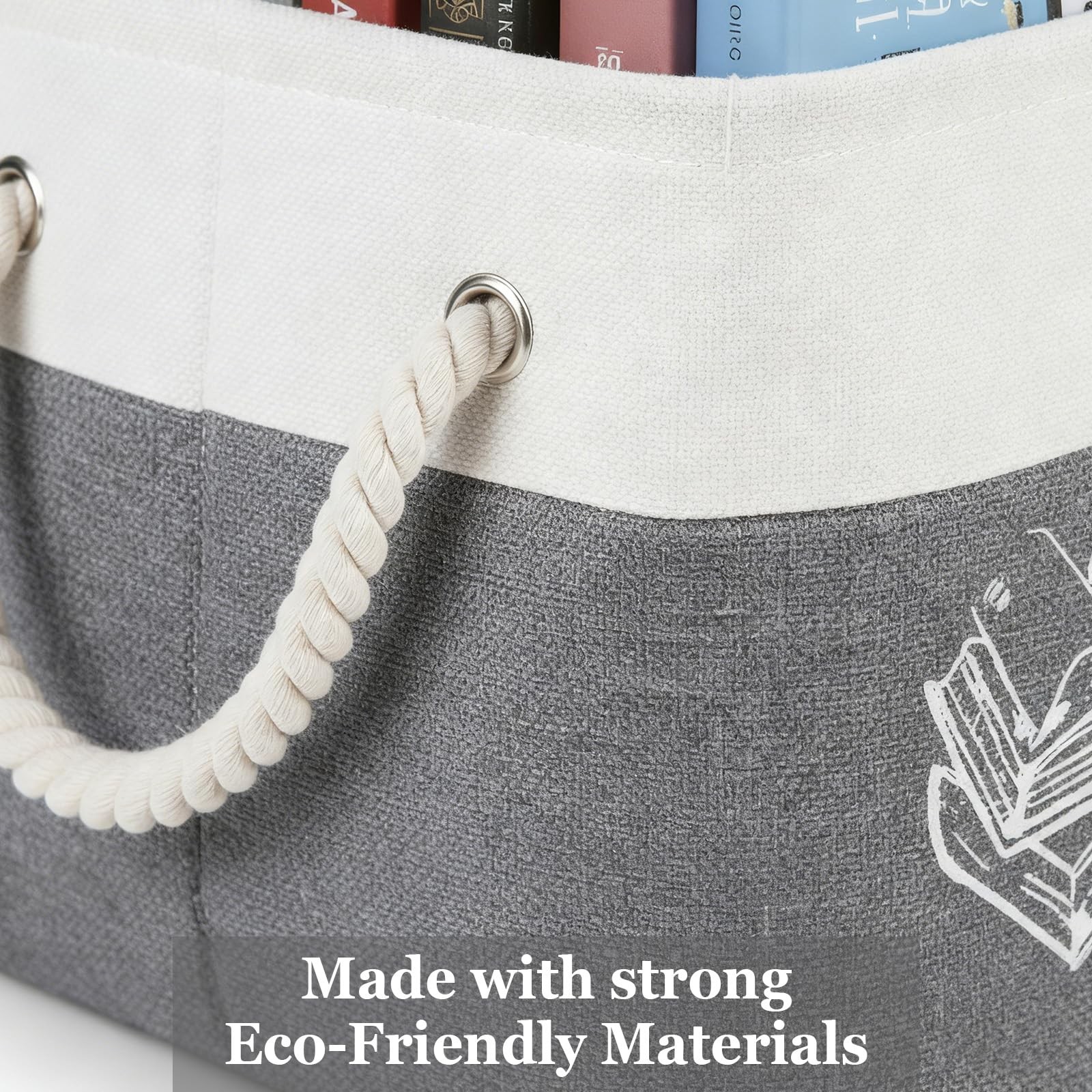 Book Storage Basket, TBR Fabric Bin with Rope Handles, To Be Read Book Organi…