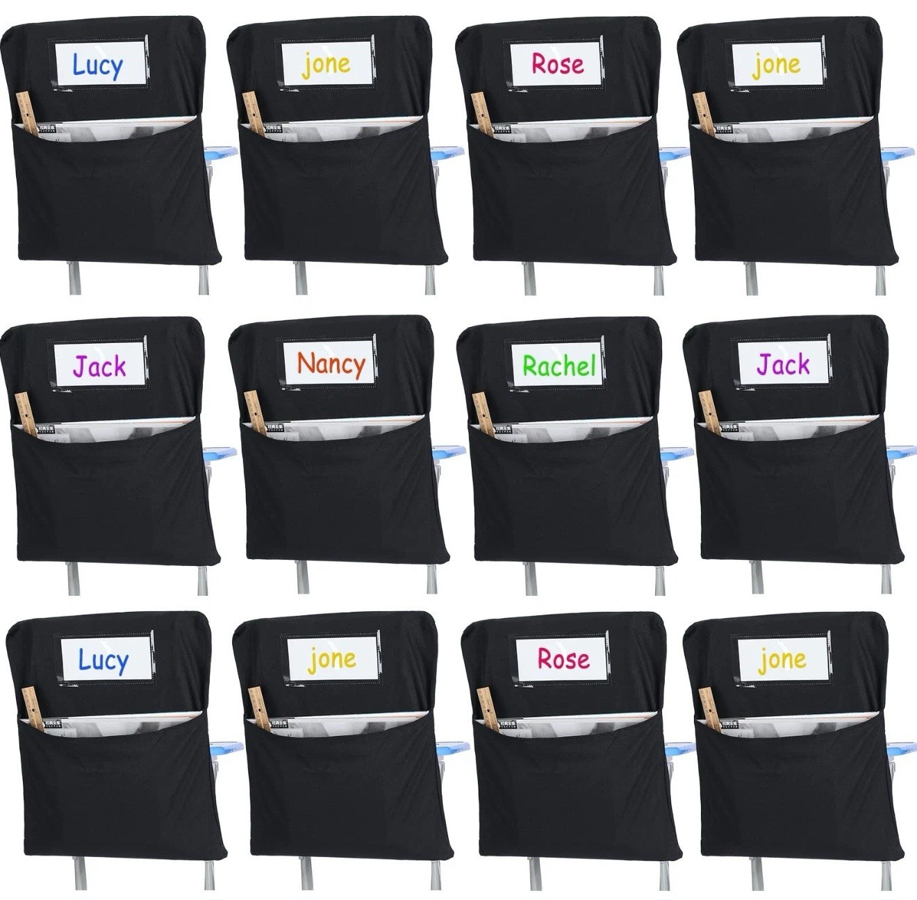 12 Pack Canvas Chair Pockets for Classrooms 17 x 20 Inches Large Students Cha…