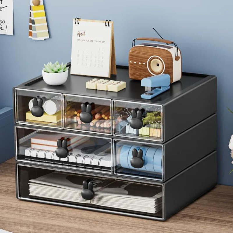 Desk Organizer with 6 Drawers – 3 Tier Stackable Desktop Storage Drawers (BLACK)