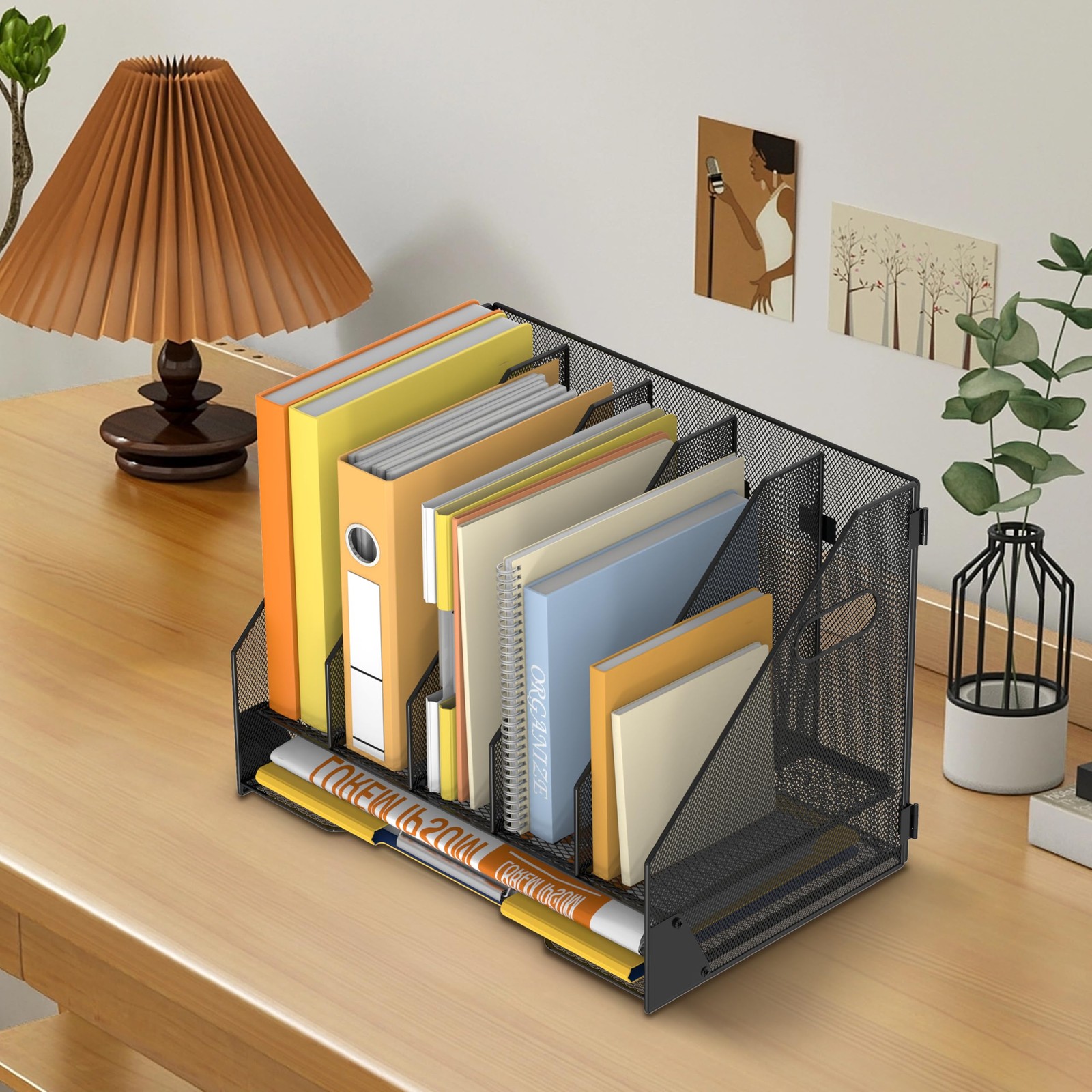 DALTACK Magazine File Holder, 5 Vertical Compartments Rack 5Rack, Black