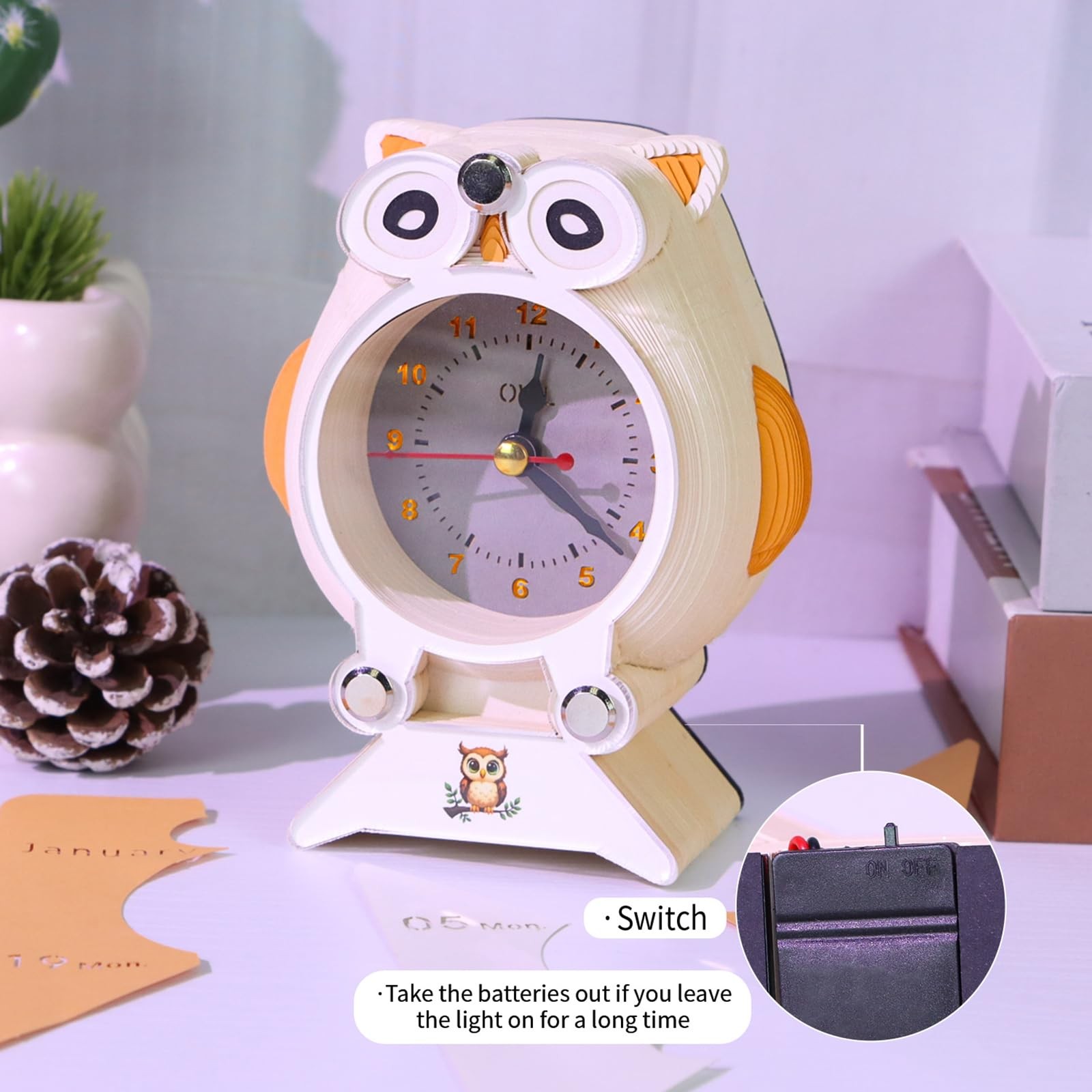 2-in-1 3D Paper Sculpture Calendar & Clock, 2026 Desk that White