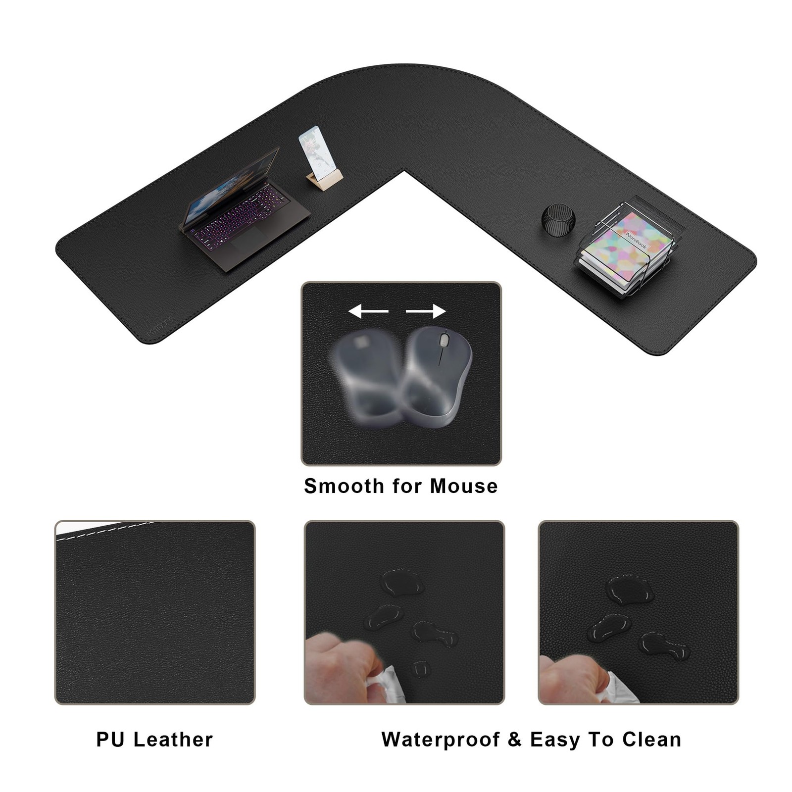 Mydours 57 X 57 X 20 L Shaped Desk Pad Black Extra Large Dual-Sided Pu Leather
