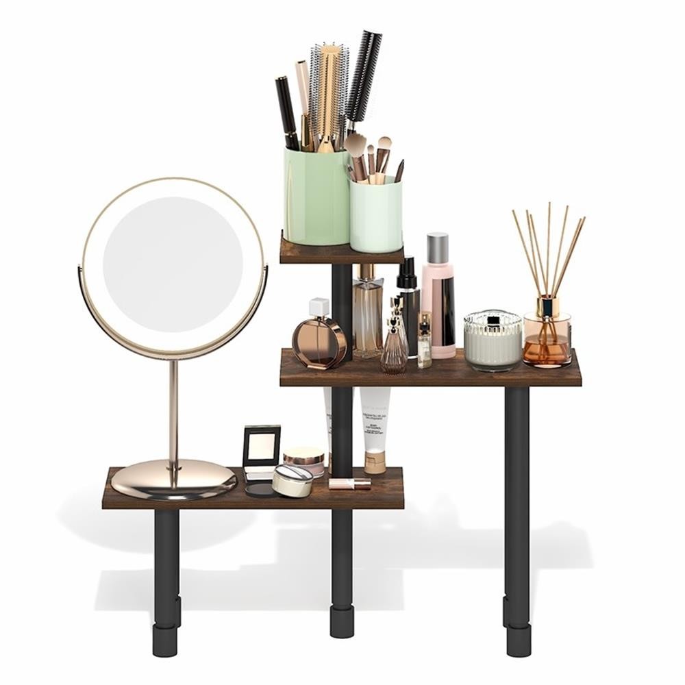 Pemberly Row 3-Tier Adjustable Countertop Corner Organizer in Amber Pine