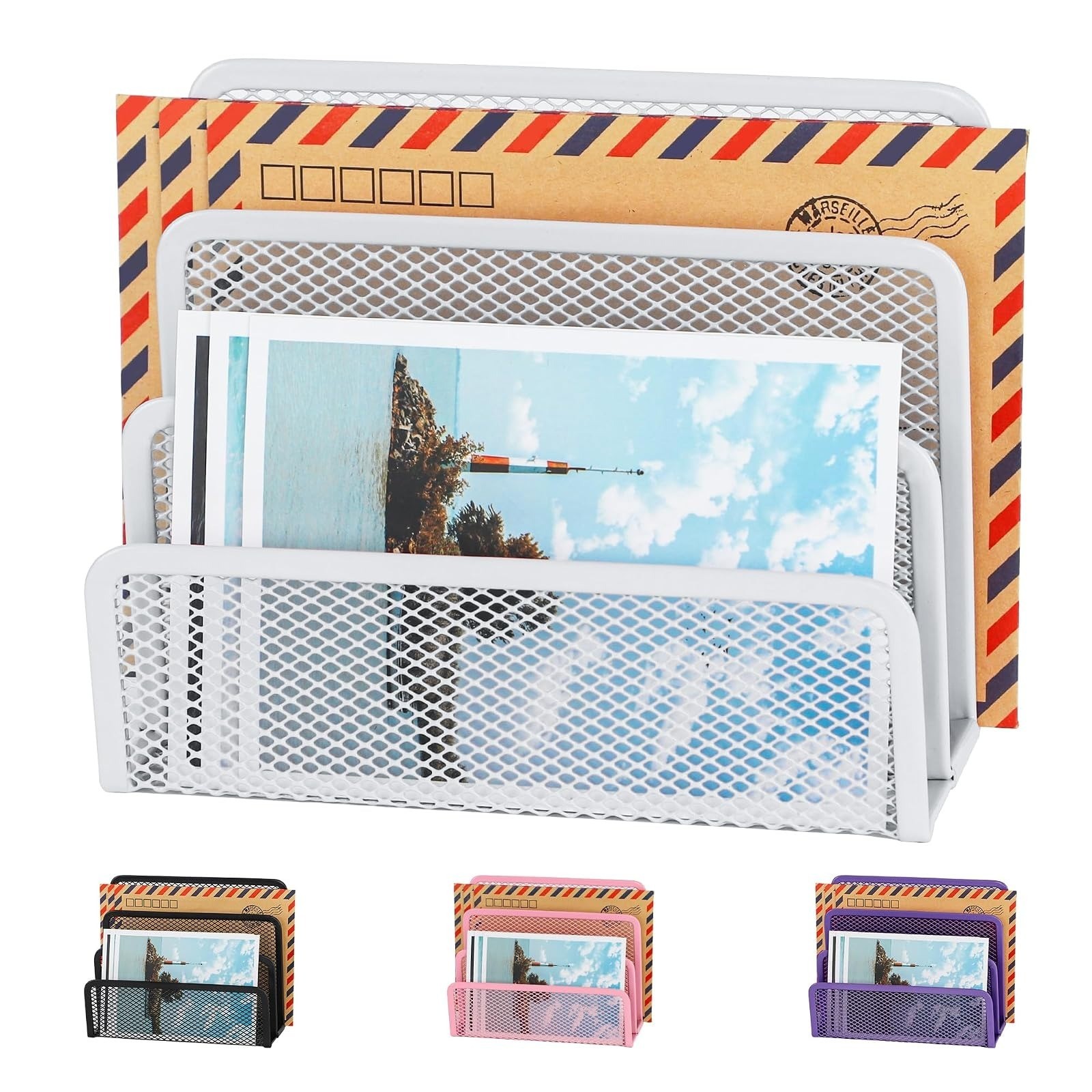 EASEPRES Desk Mail Organizer – Metal Mesh Letter Sorter with 3 Compartments
