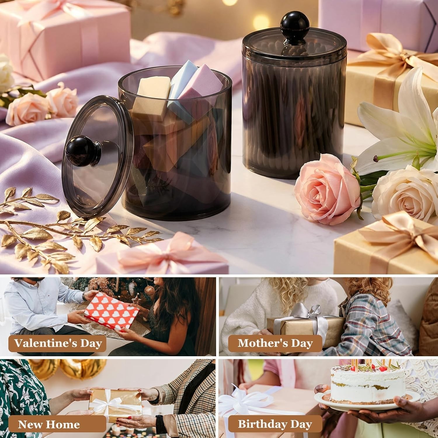 Mixed Set of 4 Shatterproof Apothecary Jars – Stylish Vanity Storage Solution