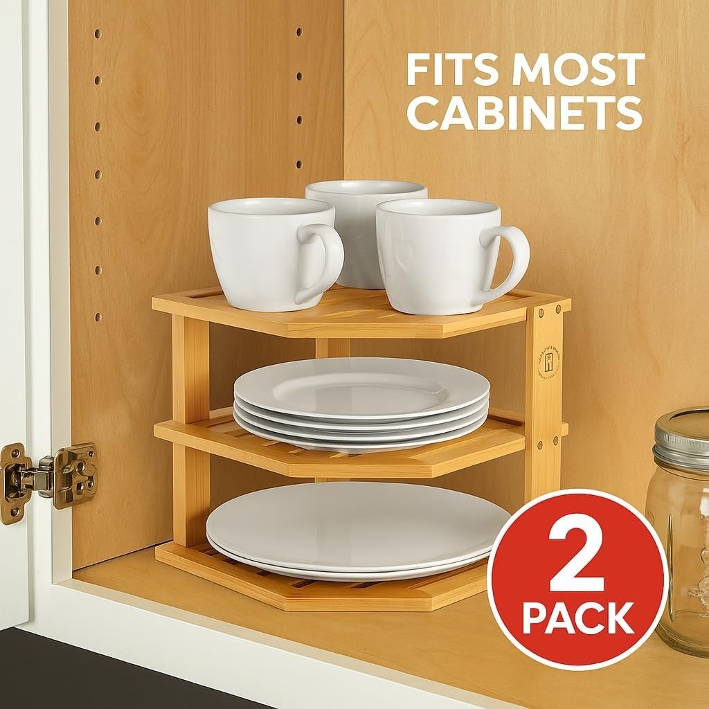 Kitchen Plate Storage Rack – Space Saving Corner Shelf