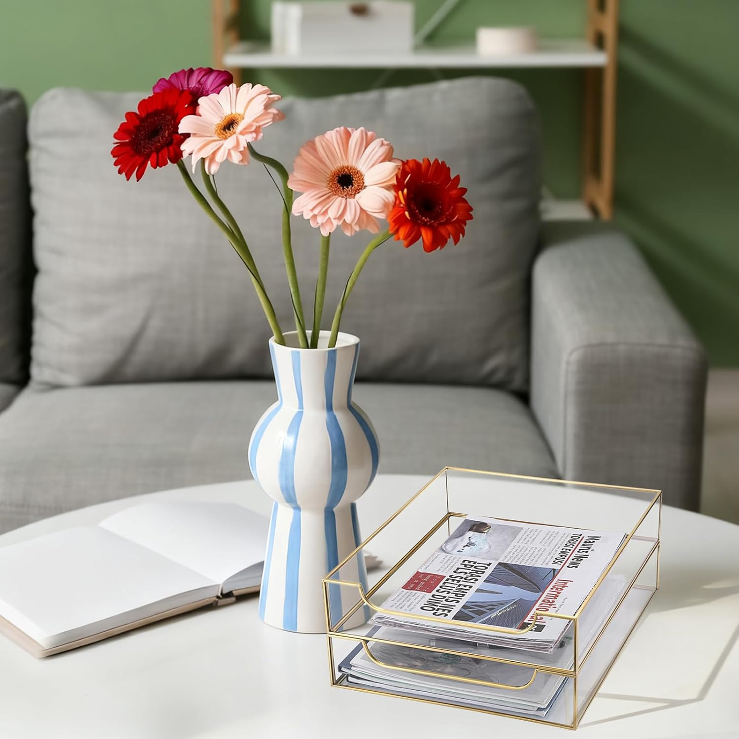 Golden Glass Desk Tray Set – Stylish Organizer for Home & Office Storage