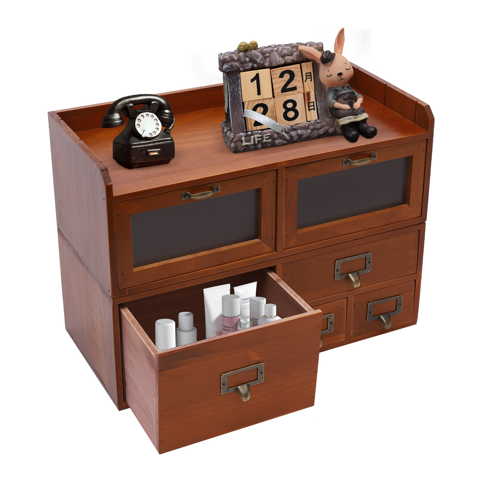 Desktop Storage Cabinet with 6 Drawers, Wooden Box Organizer for Office Supplies
