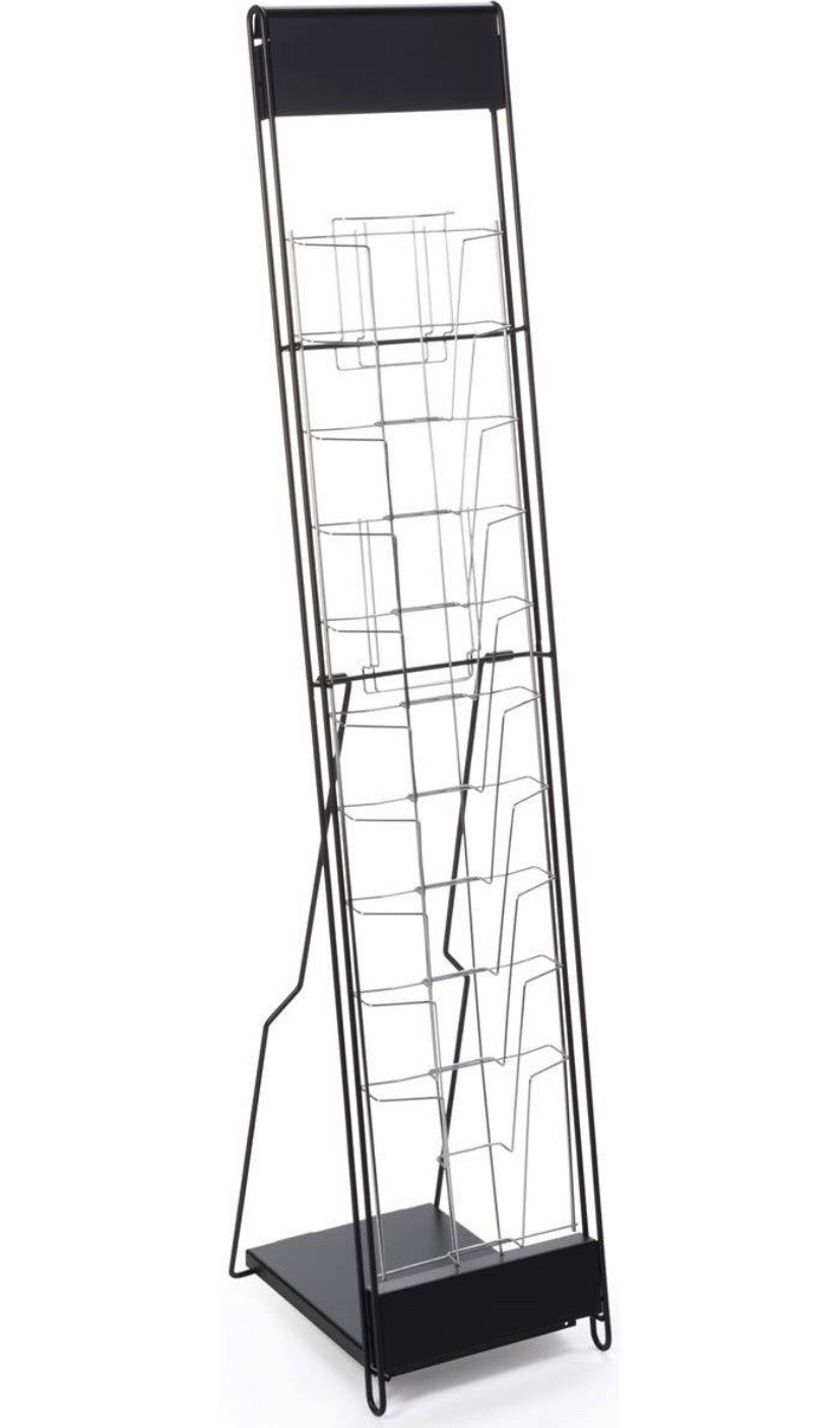 Steel Black Portable Floor Magazine Rack 10 Pockets for 8.5 x 11 Inches Catalogs